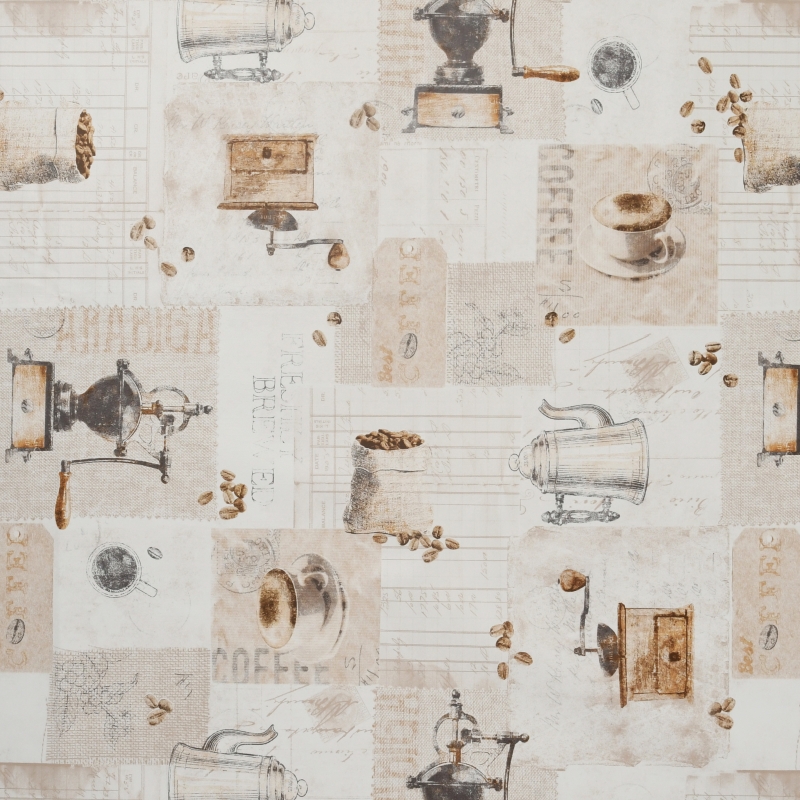 Tischdecke Abwaschbar Wachstuch Kaffeemühle in Beige im Wunschmaß