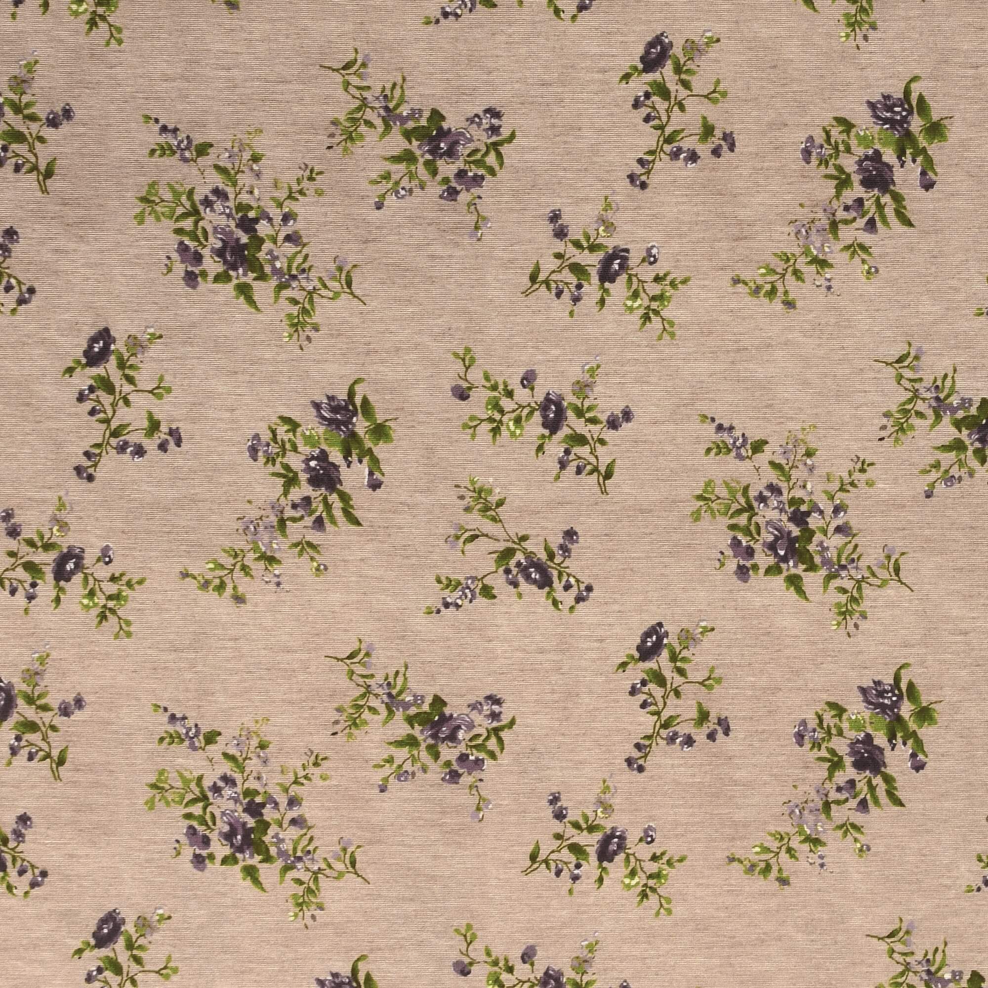 Moderno® Abwaschbare Tischdecke mit Fleckschutz - Leinenoptik, Blütenzweige in Lila-Grün auf Hell-Braun Moderno® Abwaschbare Tischdecke mit Fleckschutz - Leinenoptik, Blütenzweige in Lila-Grün auf Hell-Braun