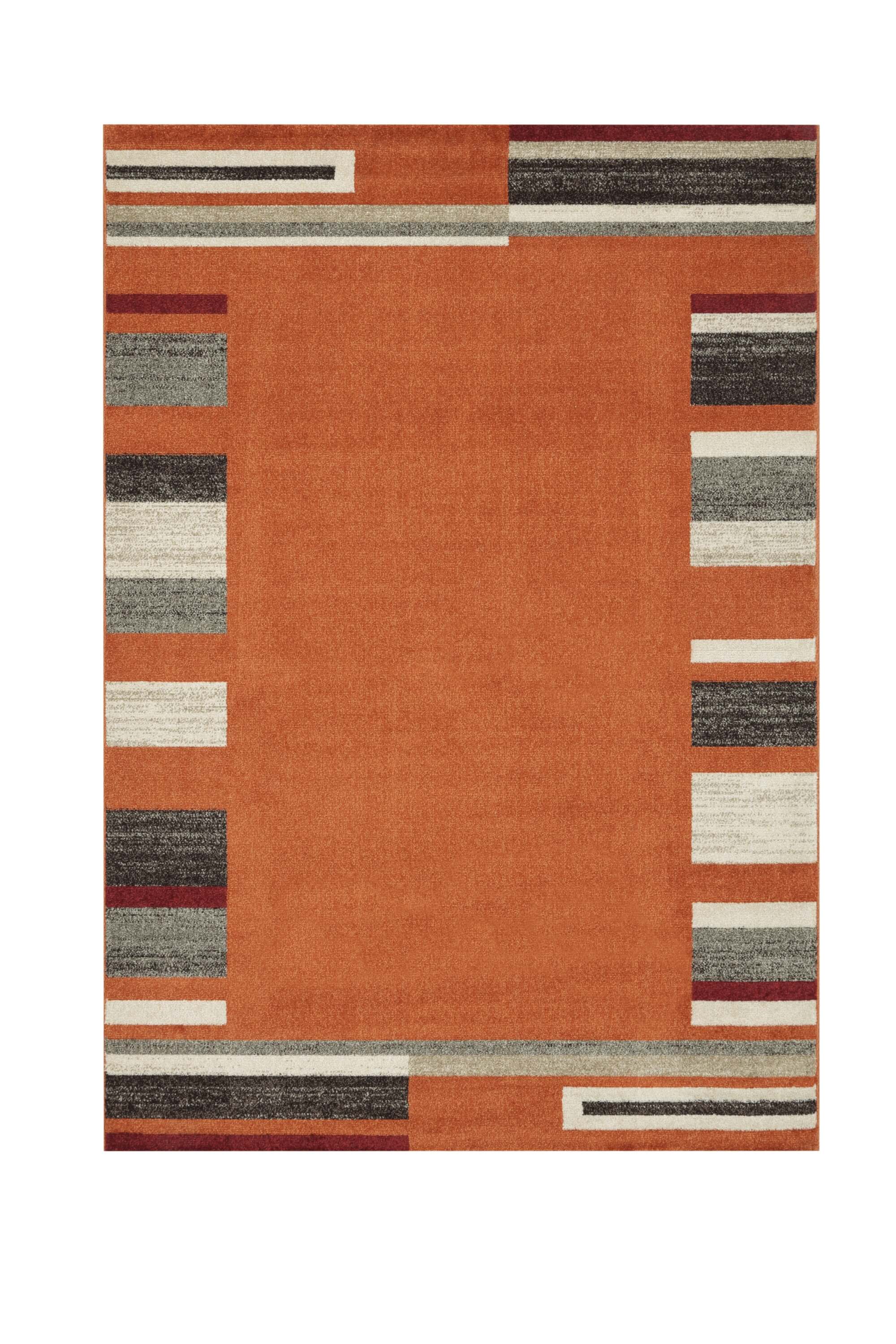 Teppich Amber – Rot mit Blockstreifenmuster – Kurzflor – pflegeleicht & modern