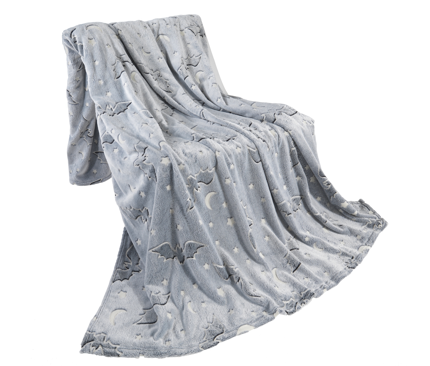 Kuscheldecke leuchtende Flanell Decke 150x200 cm mit Fledermaus Motiv in Grau Kuscheldecke leuchtende Flanell Decke 150x200 cm mit Fledermaus Motiv in Grau