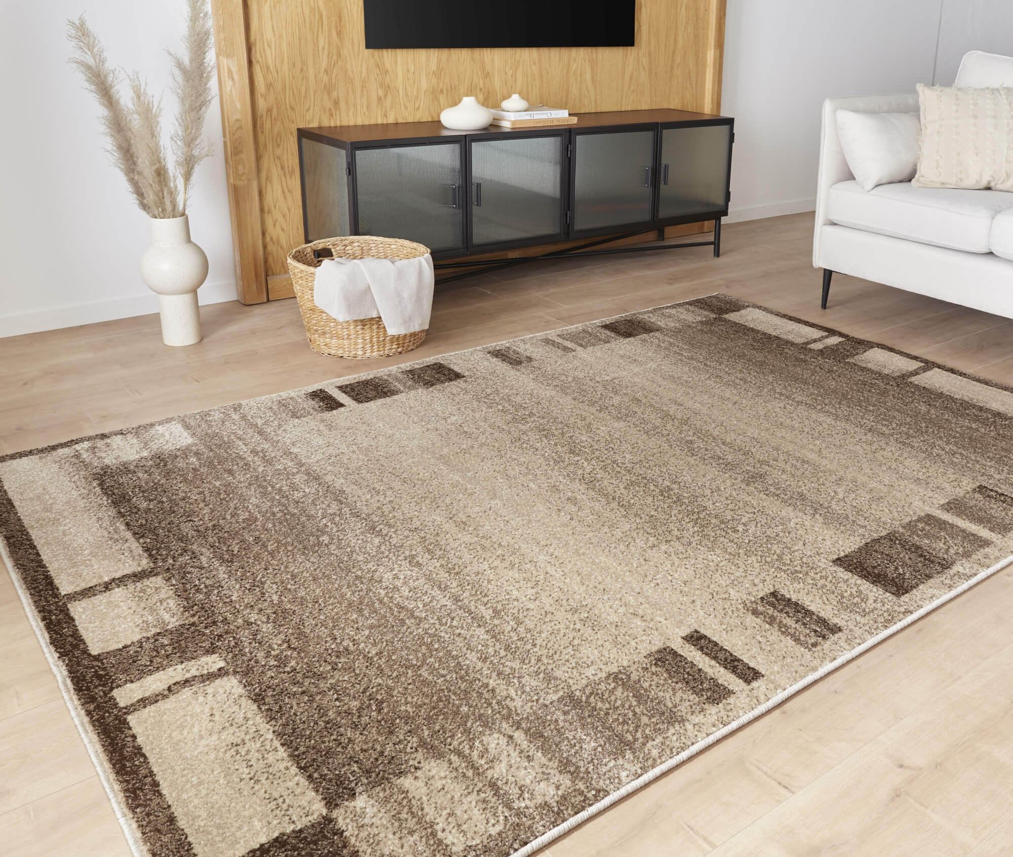 Teppich Ylva – Braun mit Rautenstruktur – Kurzflor – stilvoll & strapazierfähig für Wohnzimmer