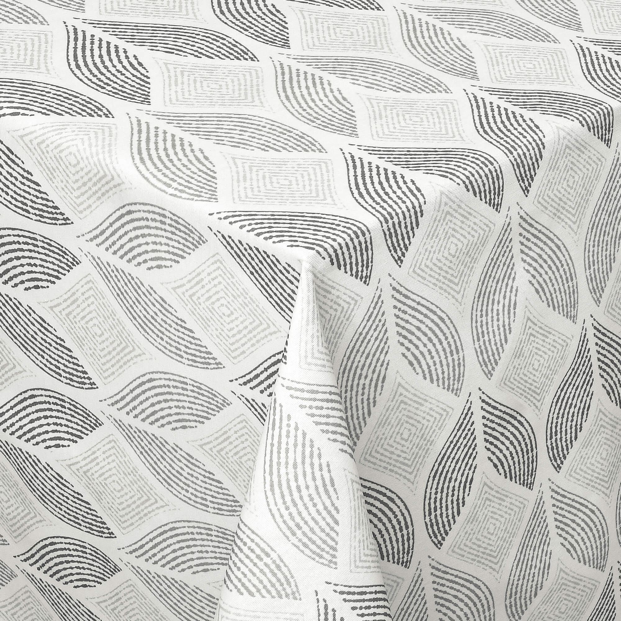 Abwaschbare Tischdecke mit Fleckschutz - Leinenoptik, Blattmuster in Grau und Weiss