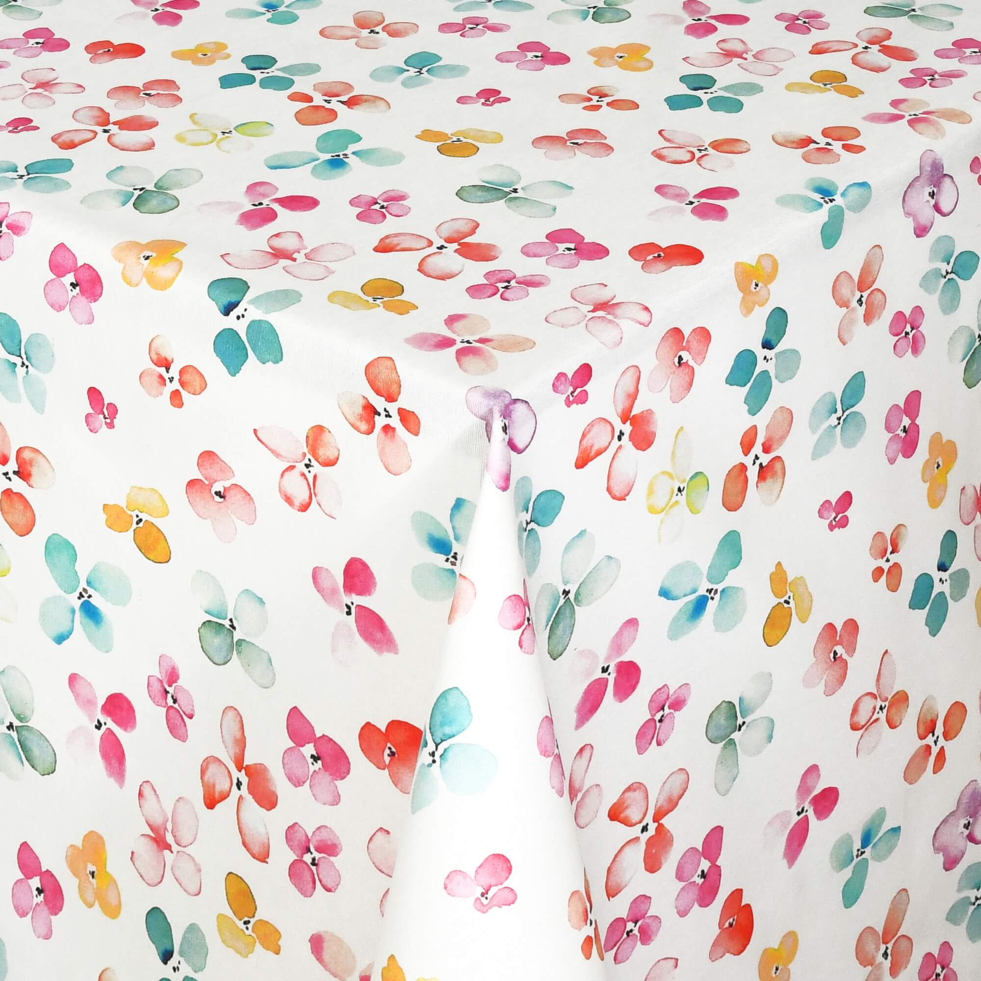 Moderno® Abwaschbare Tischdecke mit Fleckschutz - Leinenoptik, Bunte Aquarell-Blumen auf Weiss