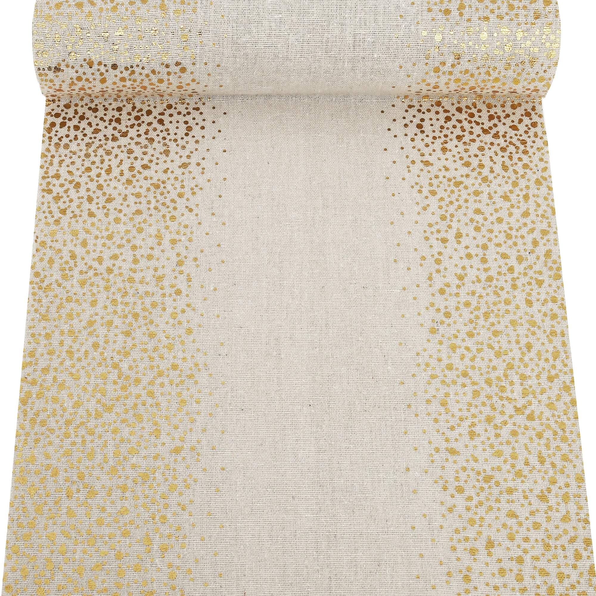 Moderno® Tischläufer Leinenoptik Beige 5 m – Tupfen in Gold, 28 cm Breite, Festliche Tischdeko für Weihnachten & Events