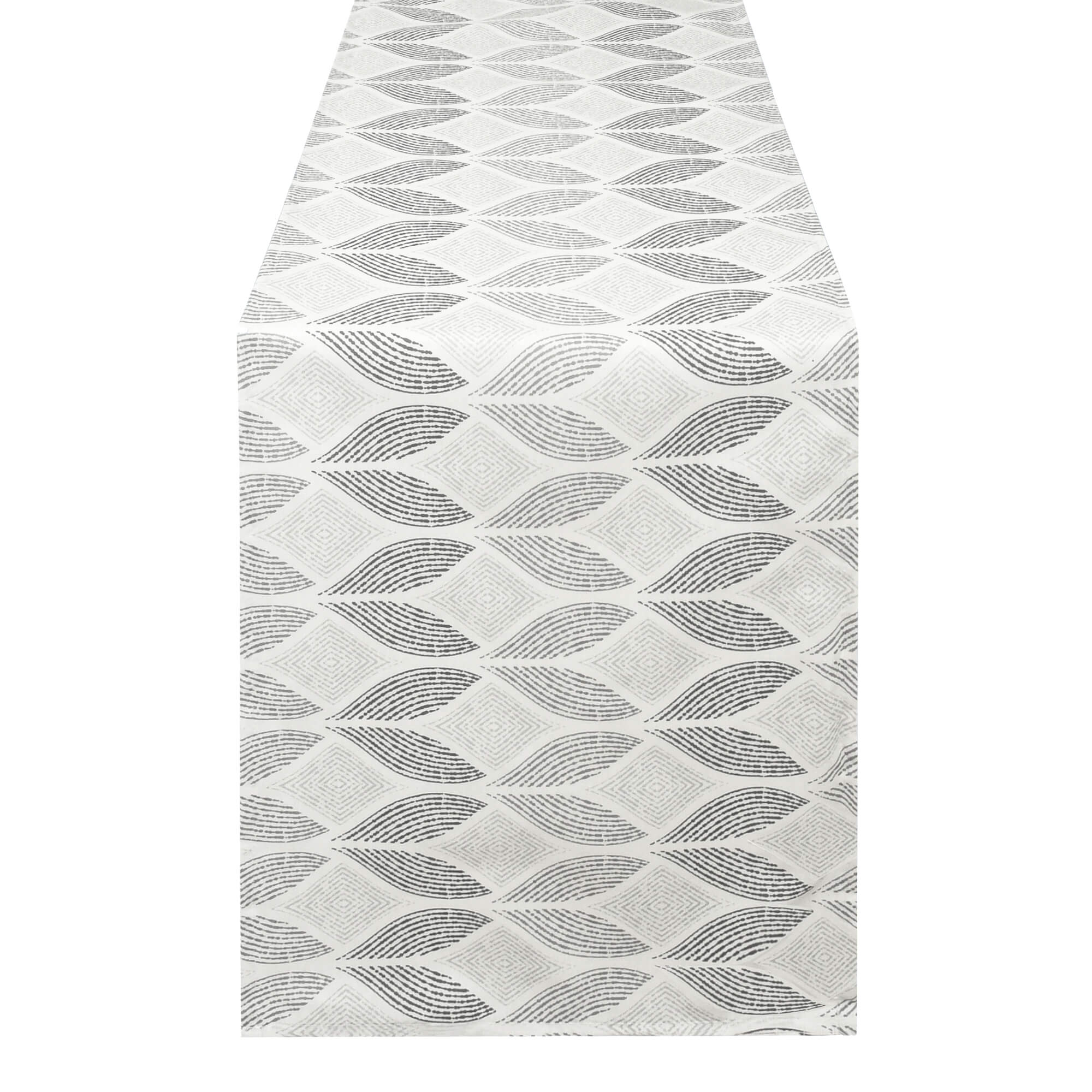 Tischläufer modern mit Fleckschutz – Leinenoptik, Blattmuster in Grau & Weiss Tischläufer modern mit Fleckschutz – Leinenoptik, Blattmuster in Grau & Weiss