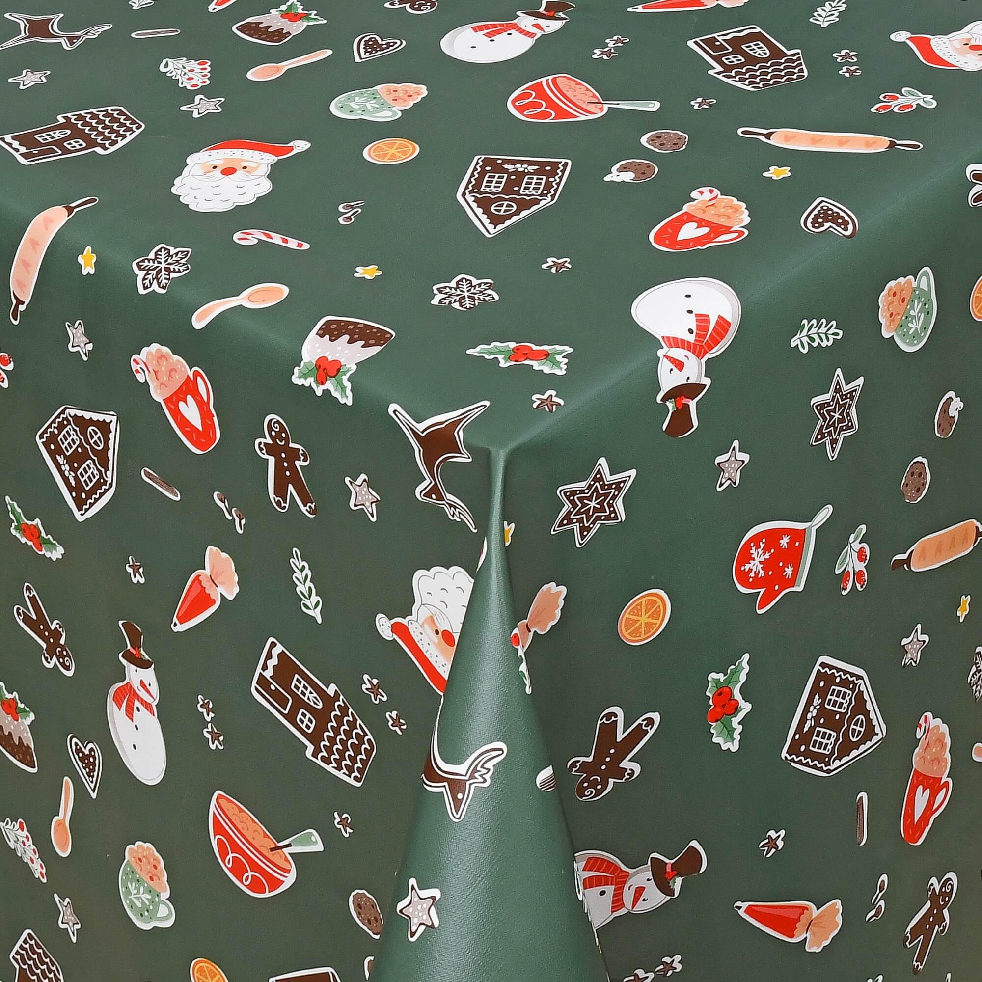 Moderno® Tischdecke Abwaschbar Wachstuch Weihnachten Advent Dunkelgrün Sterne Schneemann Wunschmaß