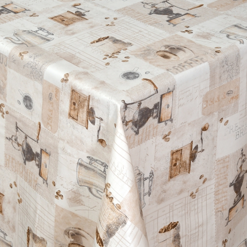 Tischdecke Abwaschbar Wachstuch Kaffeemühle in Beige im Wunschmaß Tischdecke Abwaschbar Wachstuch Kaffeemühle in Beige im Wunschmaß