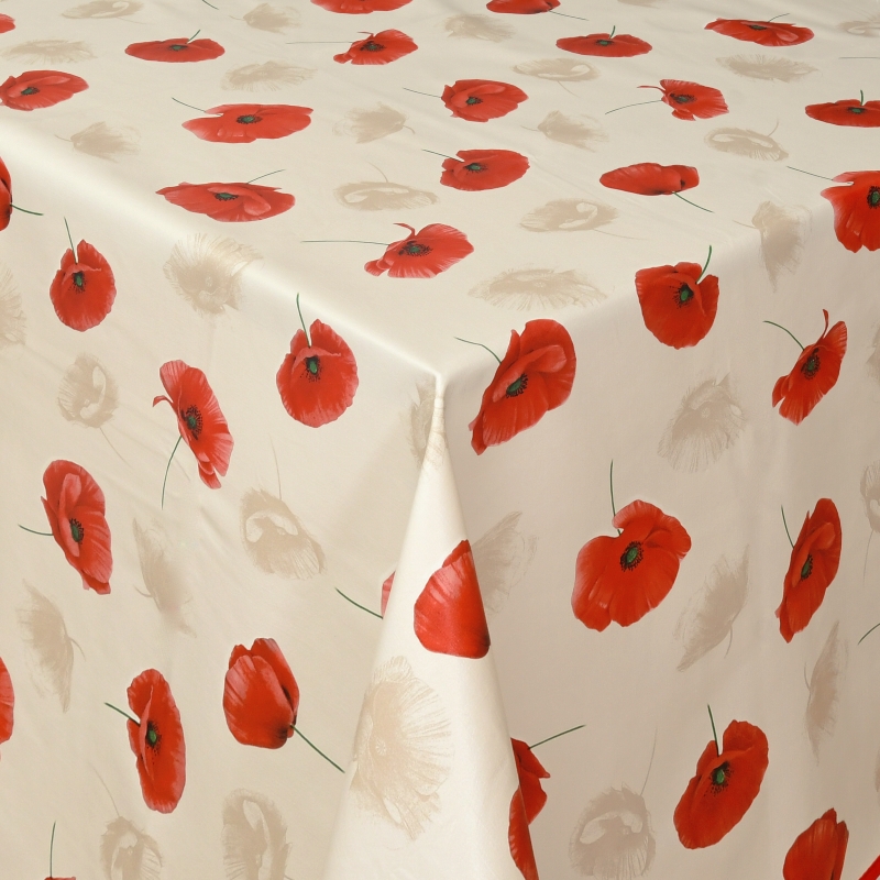 Tischdecke Abwaschbar Wachstuch Mohnblume in Beige im Wunschmaß Tischdecke Abwaschbar Wachstuch Mohnblume in Beige im Wunschmaß