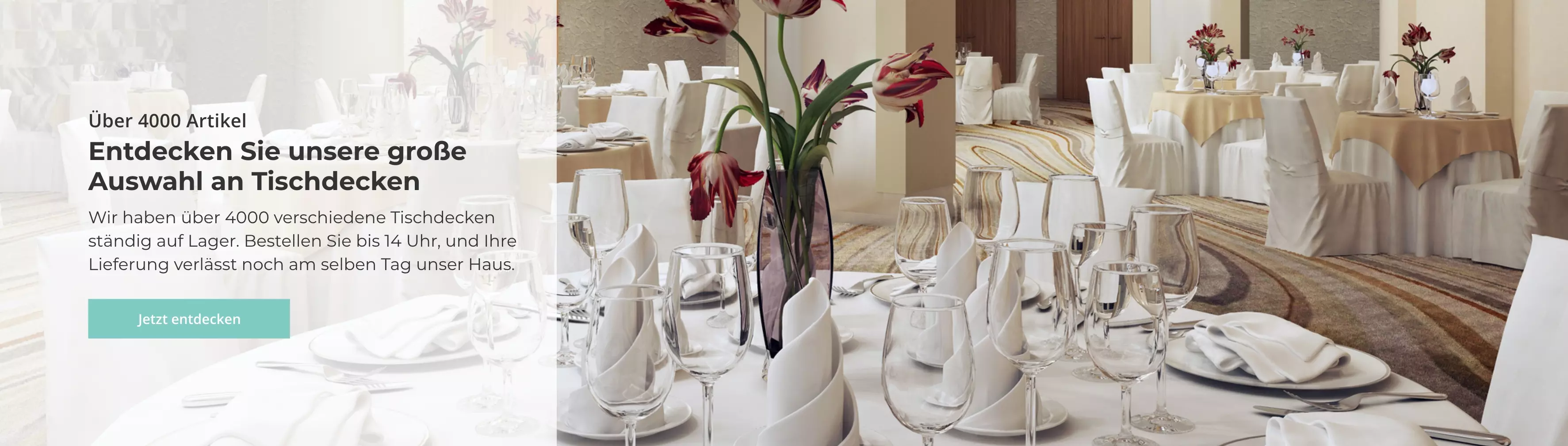 Hochwertige Tischdecken für Feste und den täglichen Gebrauch – Entdecken Sie unsere große Auswahl. Festlich gedeckte Tische mit hochwertigen Tischdecken in großer Auswahl.