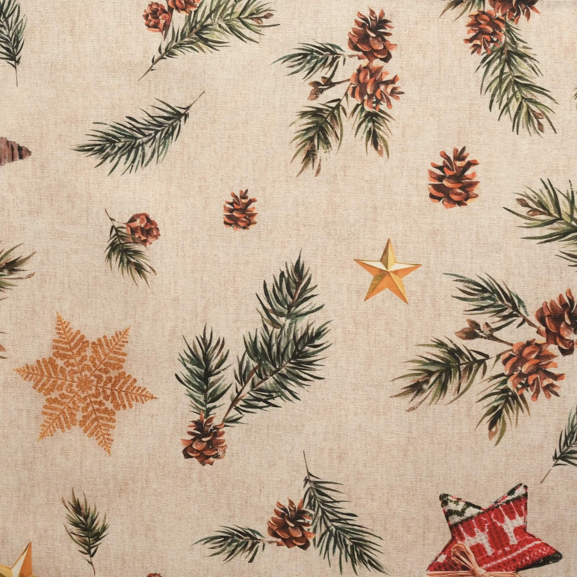 Moderno® Tischdecke Weihnachten Weihnachtstischdecke Tannenzweige und Sterne Motiv Beige mit Fleckschutz