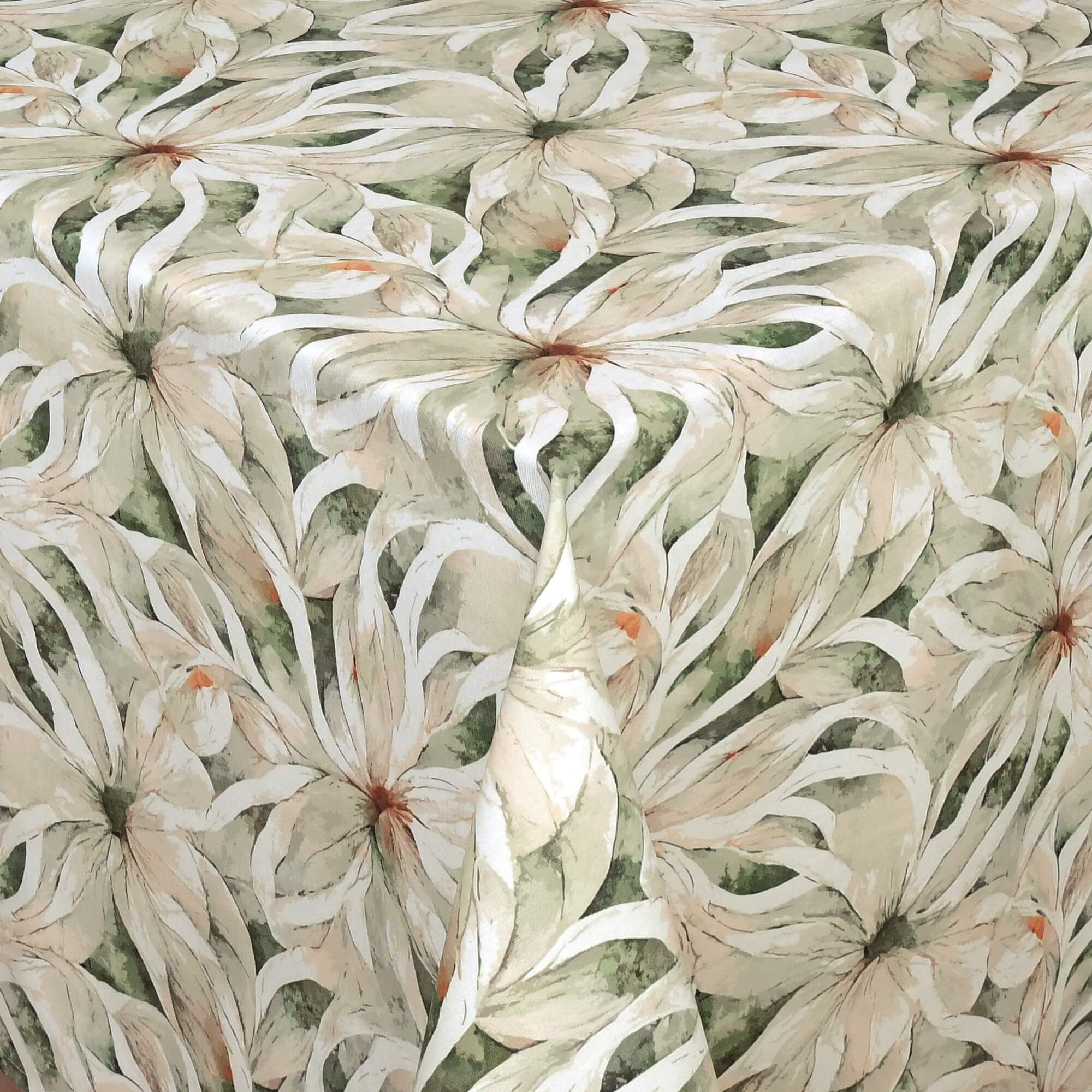 Moderno® Abwaschbare Tischdecke mit Fleckschutz – Großblumendesign in Beige, Grün & Creme