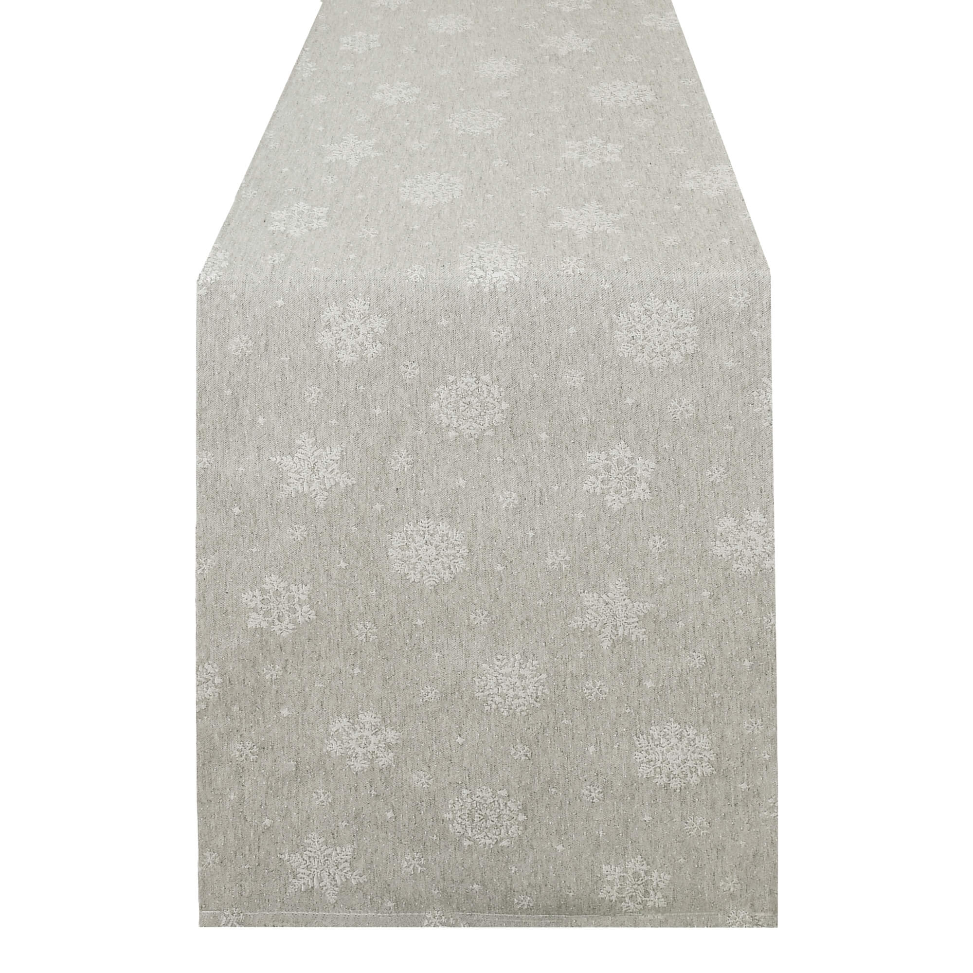 Moderno® Tischläufer Lurex Schneekristalle Silber-Weiß – Jacquard-Gewebe mit Glanzeffekt & Fleckschutz, festlich & abwaschbar