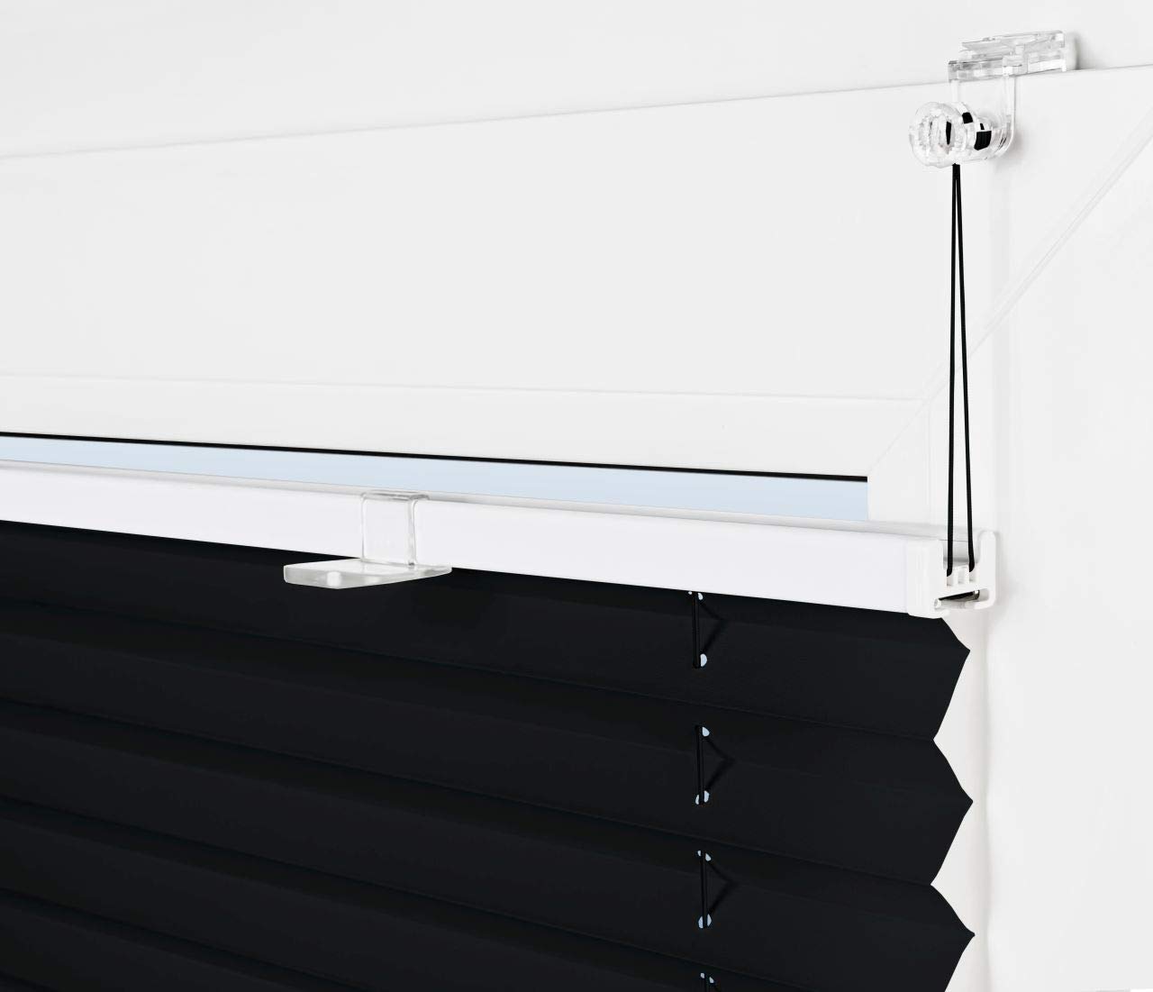 Plissee Rollo ohne Bohren Sonnenschutz Jalousie in Schwarz Plissee Rollo ohne Bohren Sonnenschutz Jalousie in Schwarz