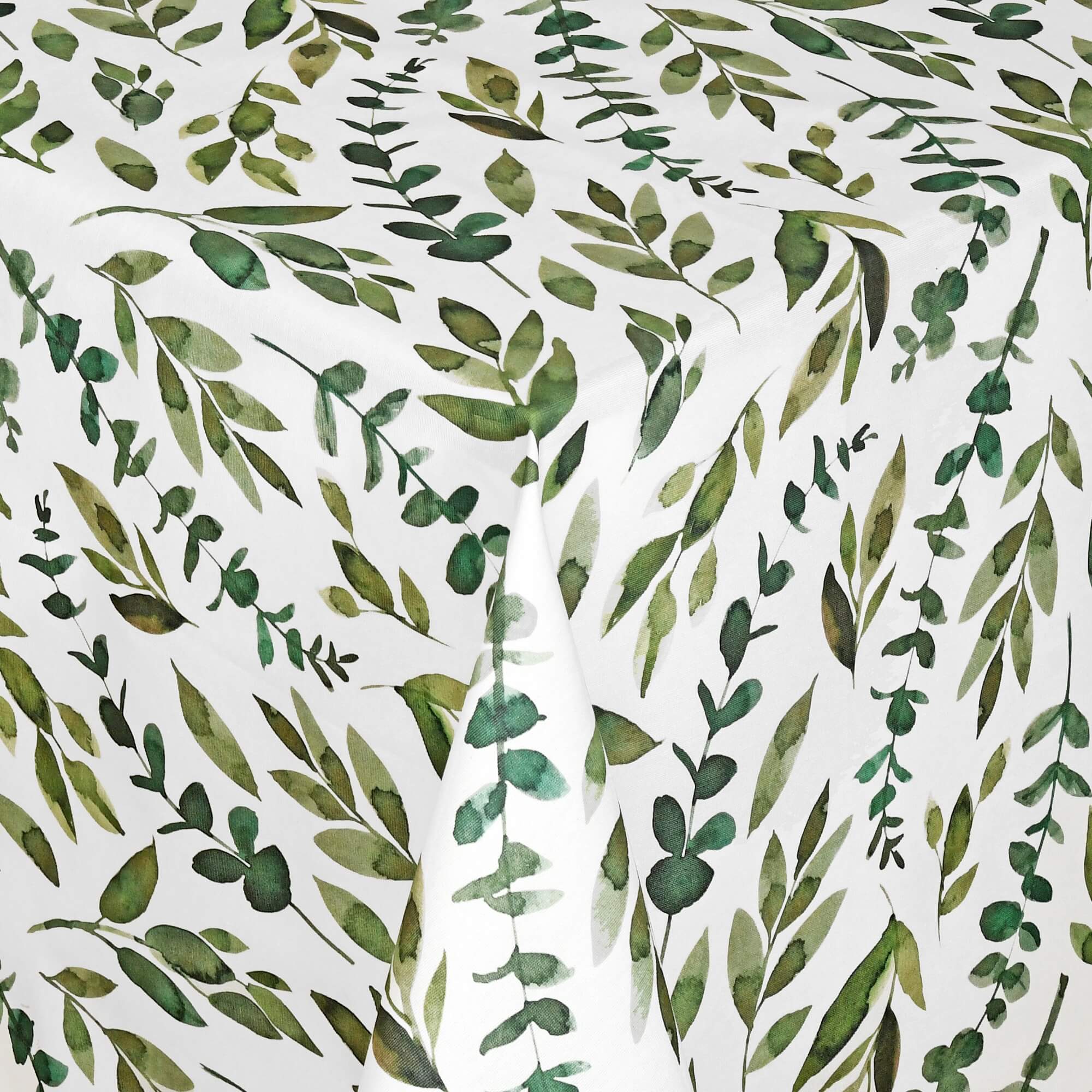 Moderno® Abwaschbare Tischdecke mit Fleckschutz - Leinenoptik, Grüne Zweige auf Weiss