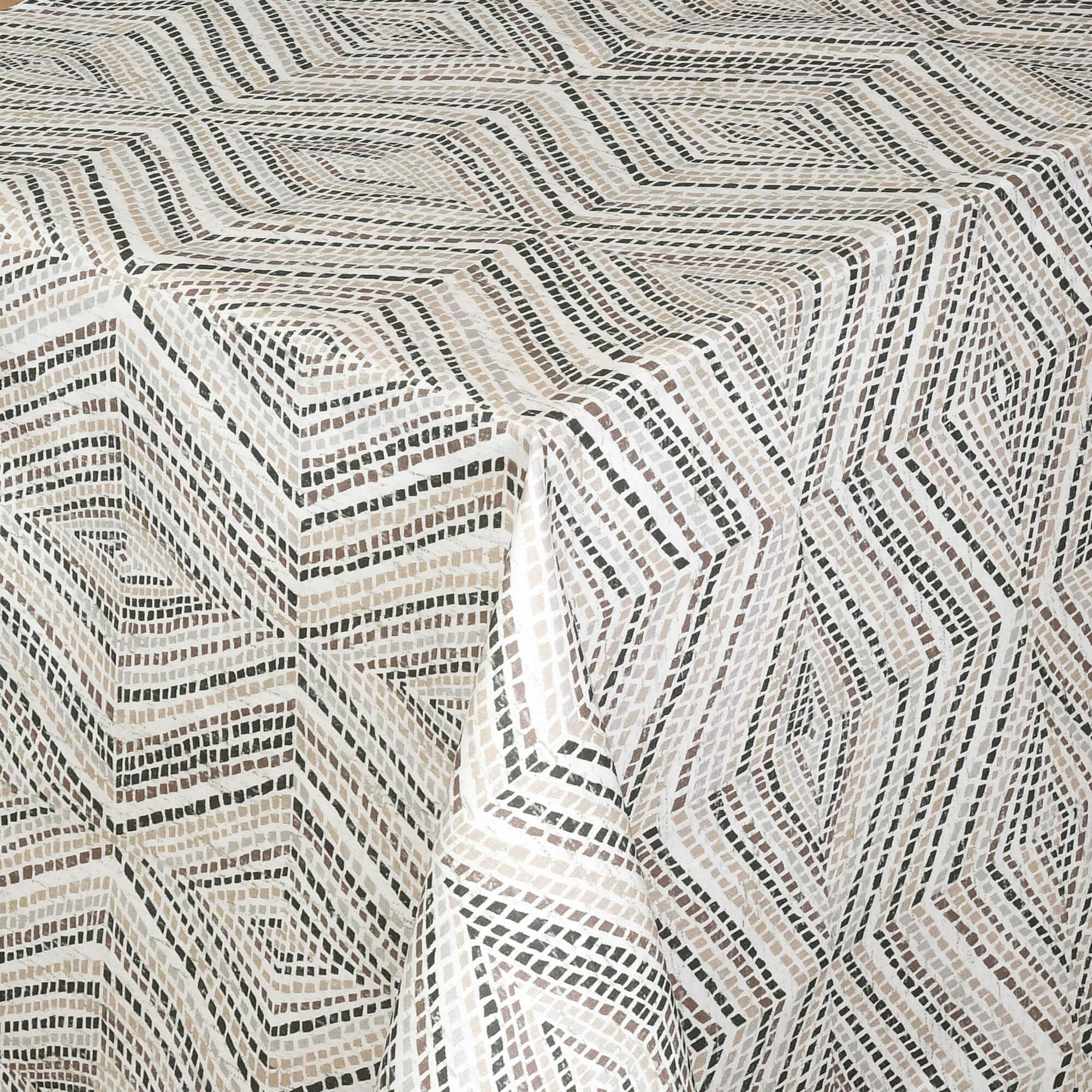 Moderno® Abwaschbare Tischdecke mit Fleckschutz - Leinenoptik, Geometrisches Mosaik Beige-Grau