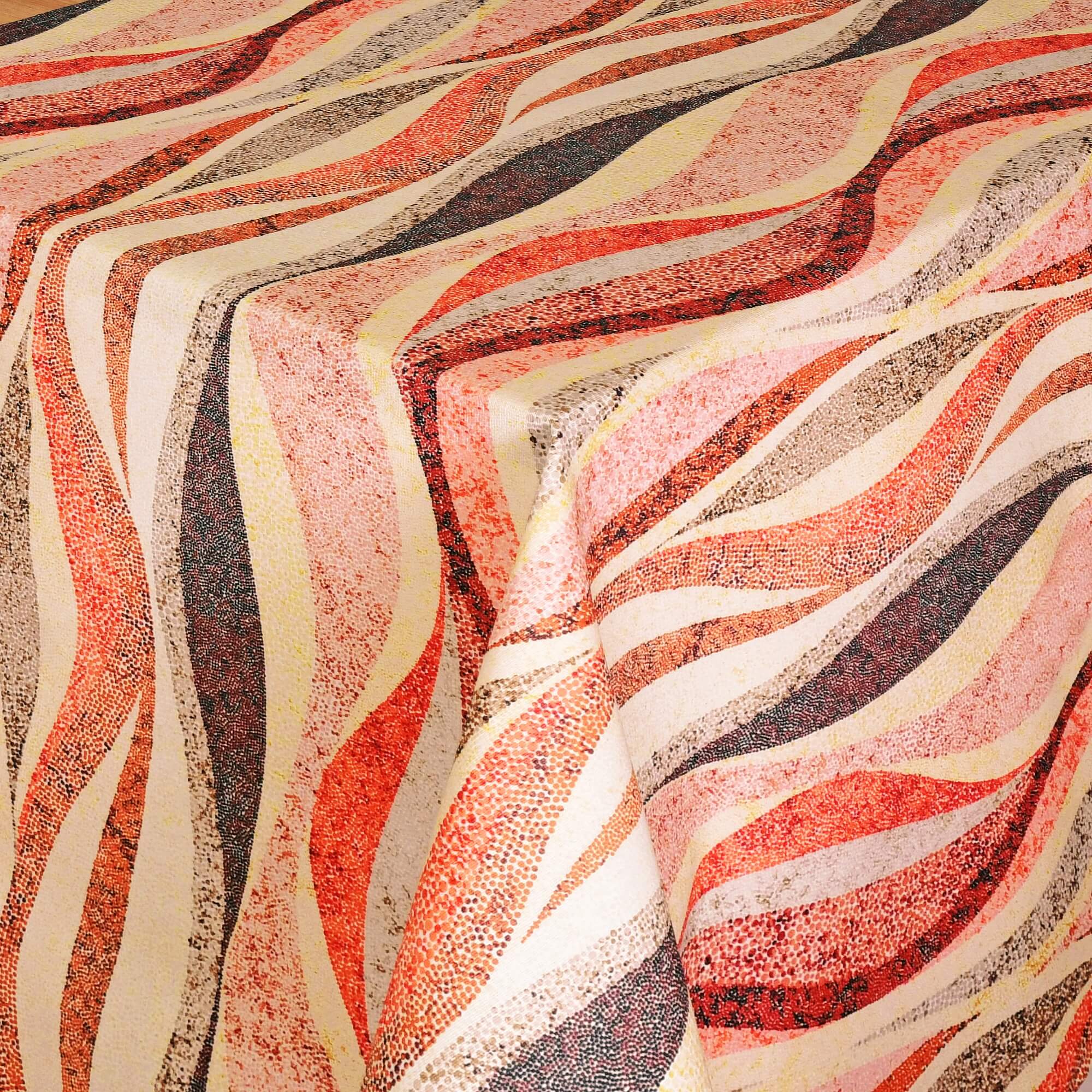 Moderno® Abwaschbare Tischdecke mit Fleckschutz - Leinenoptik, Wellenmuster in Rot & Beige