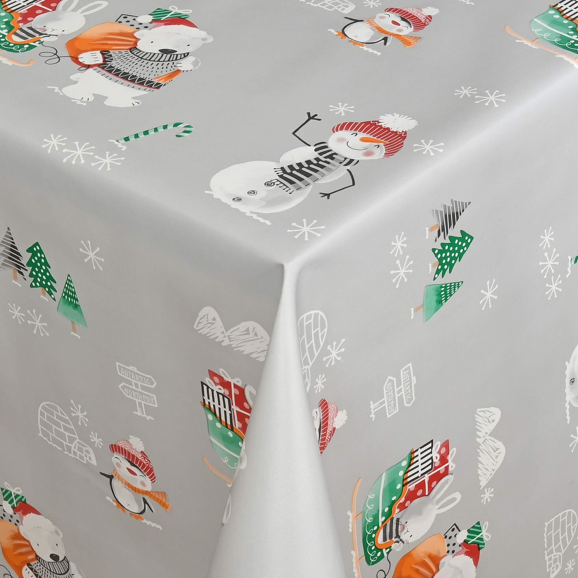 Moderno® Tischdecke Abwaschbar Wachstuch Winter Weihnachten Pinguin Eisbär Wunschmaß