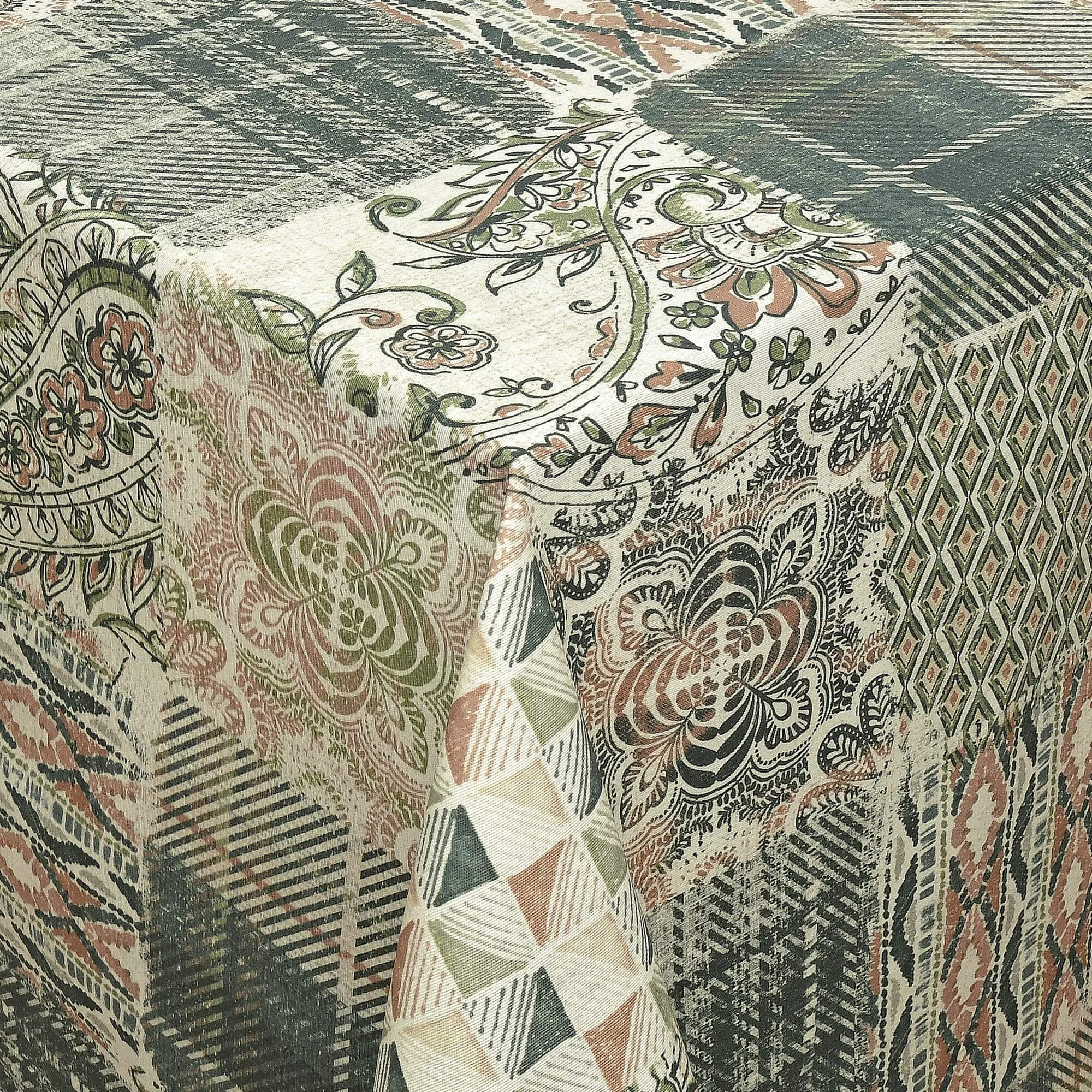 Moderno® Abwaschbare Tischdecke mit Fleckschutz - Leinenoptik, Orientalische Quadrate in Grün-Beige