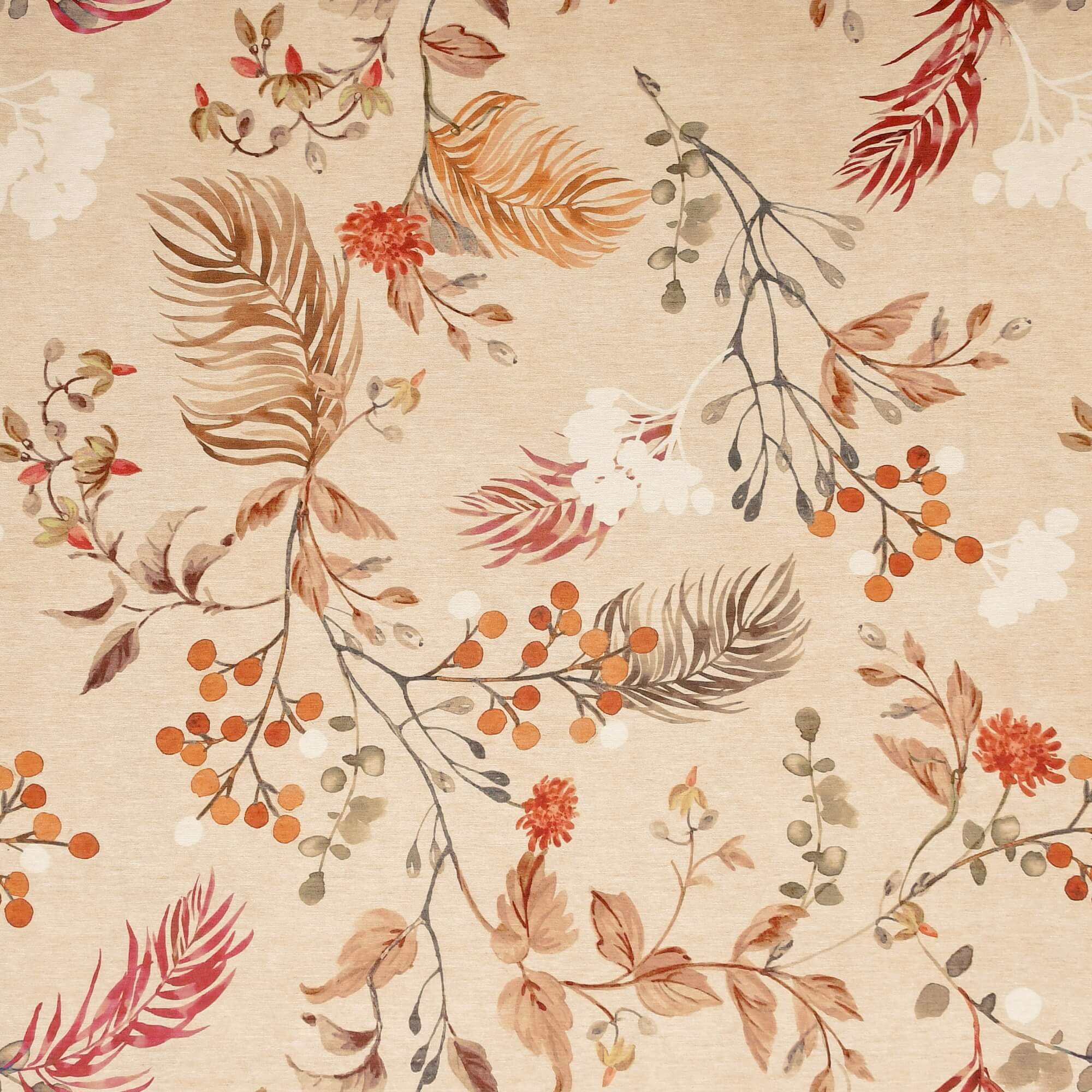 Moderno® Abwaschbare Tischdecke mit Fleckschutz - Leinenoptik, Farne & Blätter in Beige, Braun-Rot