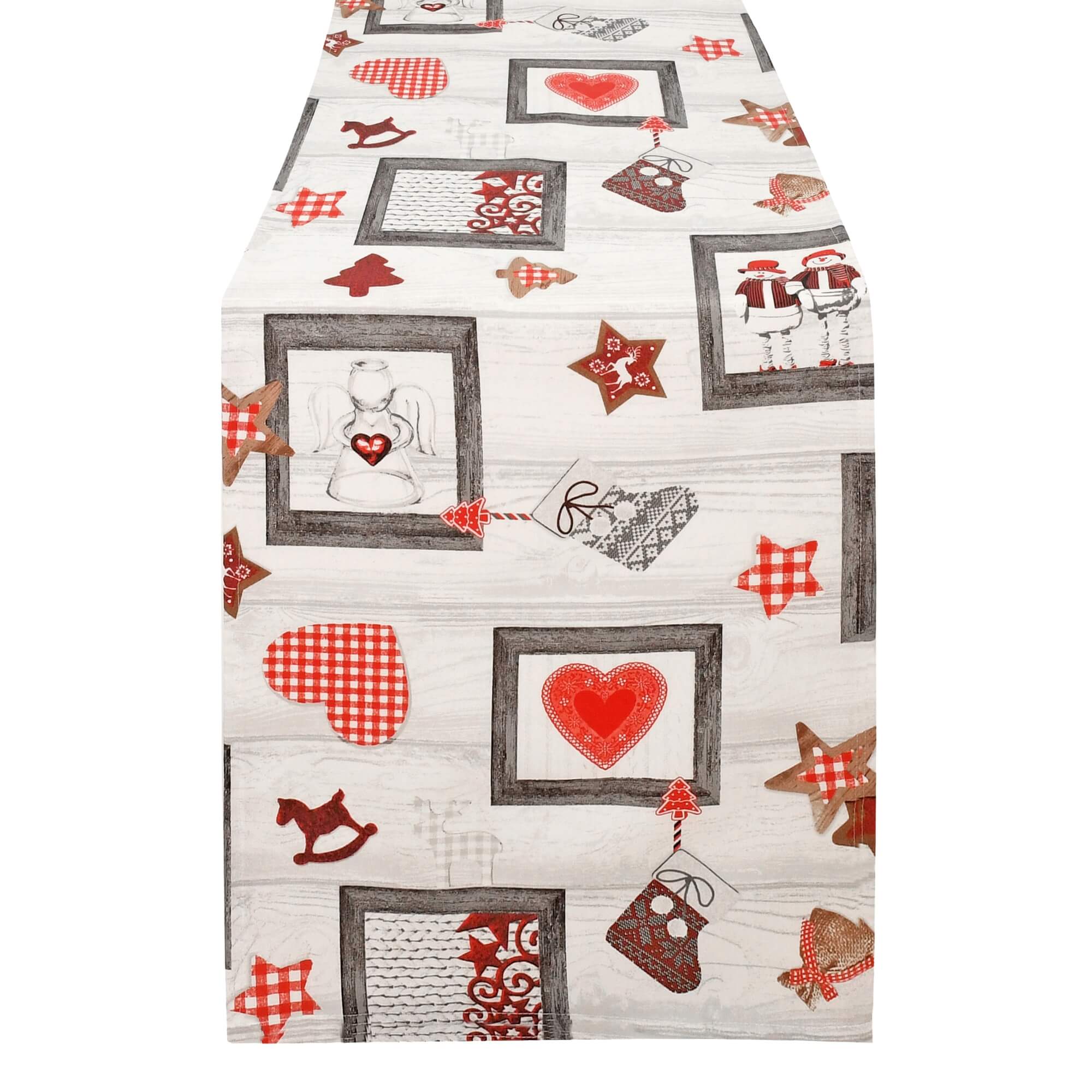 Moderno® Tischläufer Weihnachten mit Fleckschutz – Herzen, Sterne & Engel in Rot-Weiß, festlich & abwaschbar