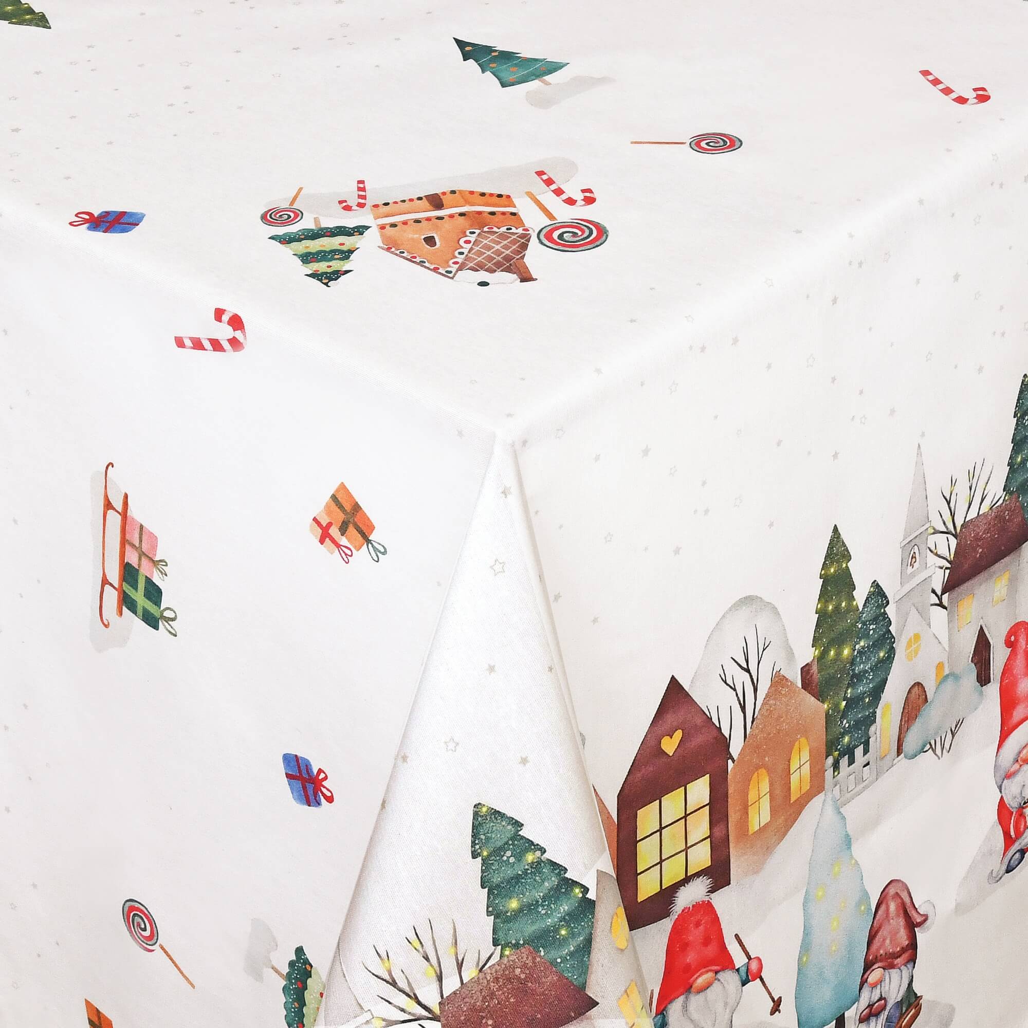 Moderno® Tischdecke Weihnachten Weihnachtstischdecke Weihnachtsdorf Motiv Weiss mit Fleckschutz