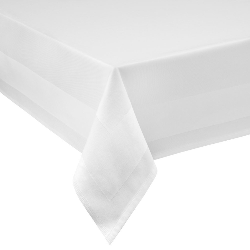 Tischdecke Vollzwirn Damast aus 100% Baumwolle Atlasstreifen in Weiss Tischdecke Vollzwirn Damast aus 100% Baumwolle Atlasstreifen in Weiss