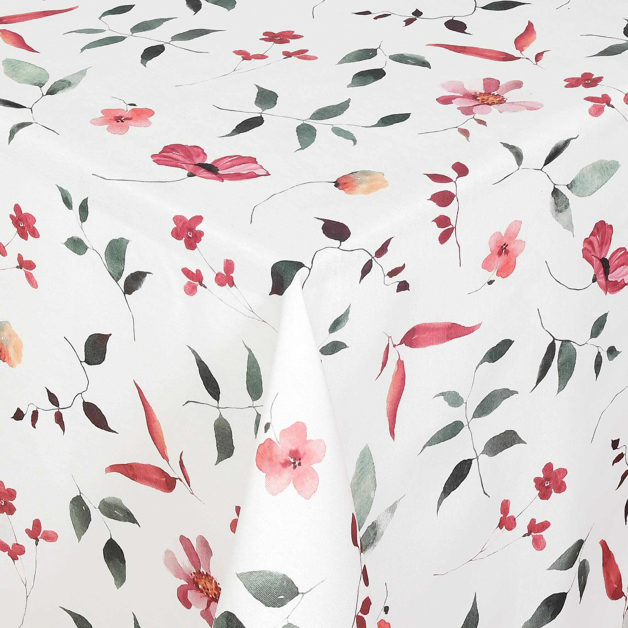 Moderno® Abwaschbare Tischdecke Blumen und Zweige mit Fleckschutz - Leinenoptik, Weiß mit bunten Blumen