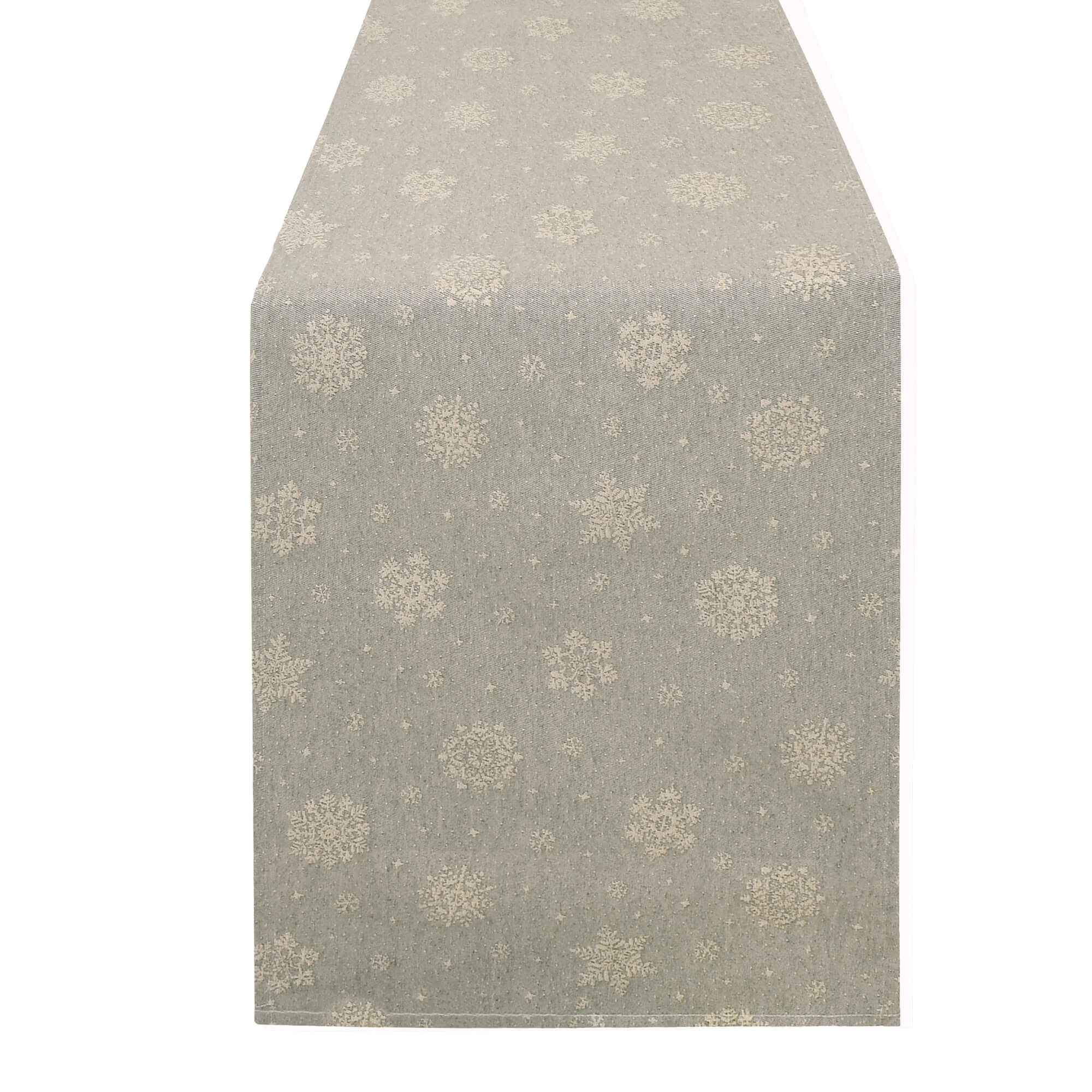 Moderno® Tischläufer Lurex Schneekristalle Silber-Champagner – Jacquard-Gewebe mit Glanzeffekt & Fleckschutz, festlich & abwaschbar Moderno® Tischläufer Lurex Schneekristalle Silber-Champagner – Jacquard-Gewebe mit Glanzeffekt & Fleckschutz, festlich & abwaschbar