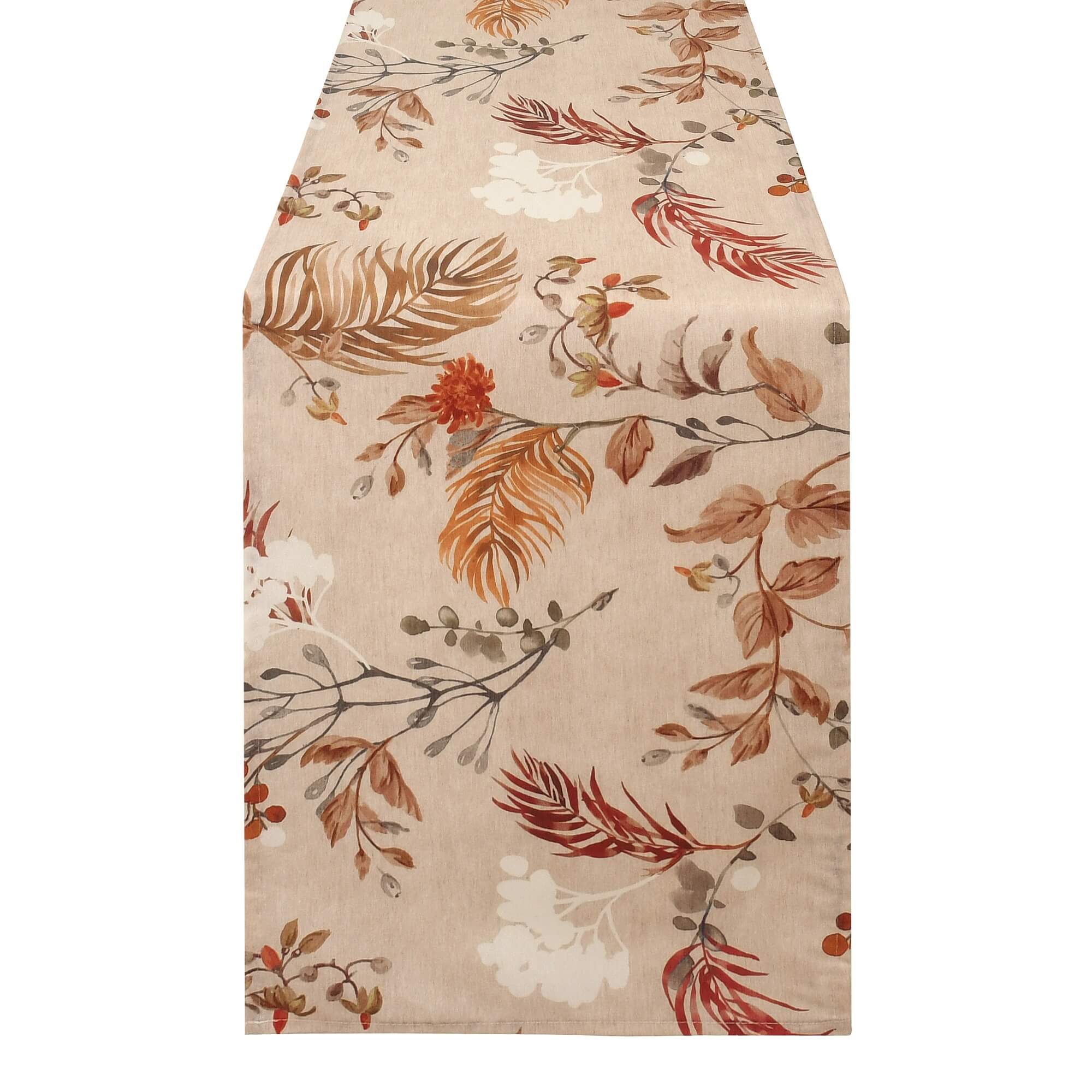 Tischläufer modern mit Fleckschutz – Leinenoptik, Farne & Blätter in Beige Tischläufer modern mit Fleckschutz – Leinenoptik, Farne & Blätter in Beige