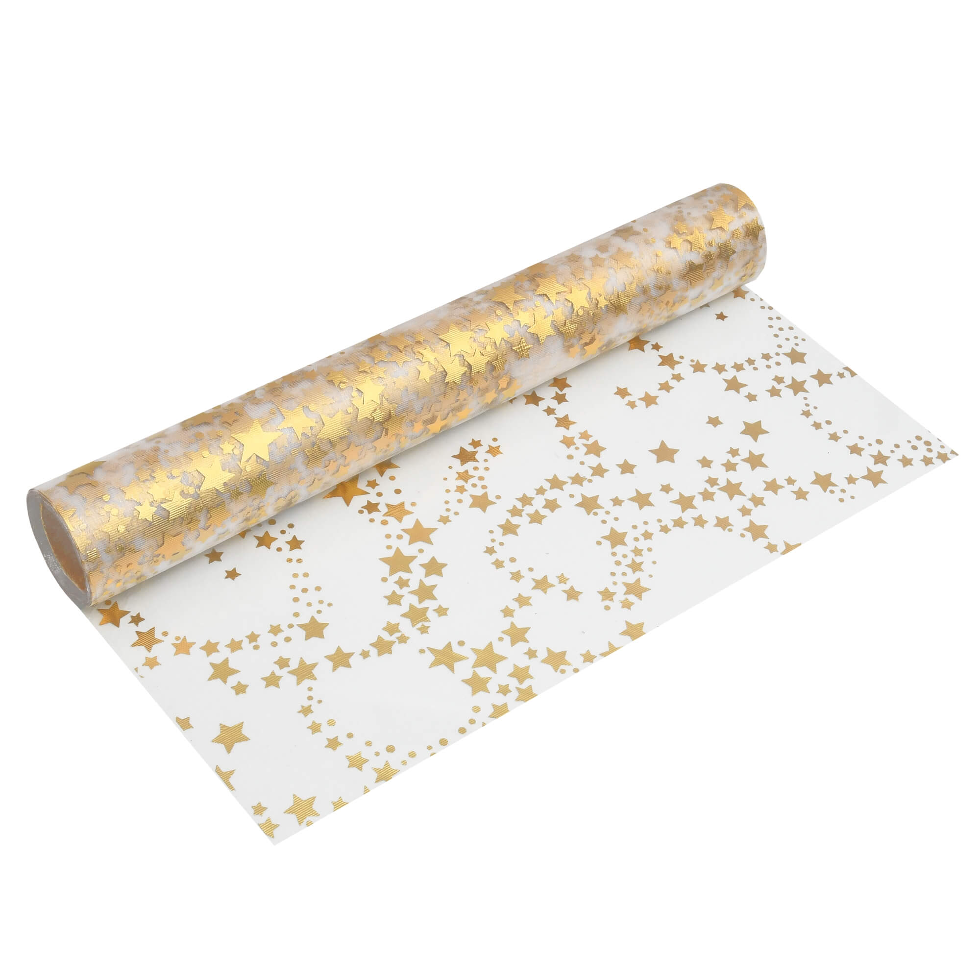 Moderno® Tischläufer Organza 5 m – Glitzernde Sterne in Gold, 28 cm Breite, Weihnachtsdeko, Silvester, Elegantes Tischband für Feiern & Events