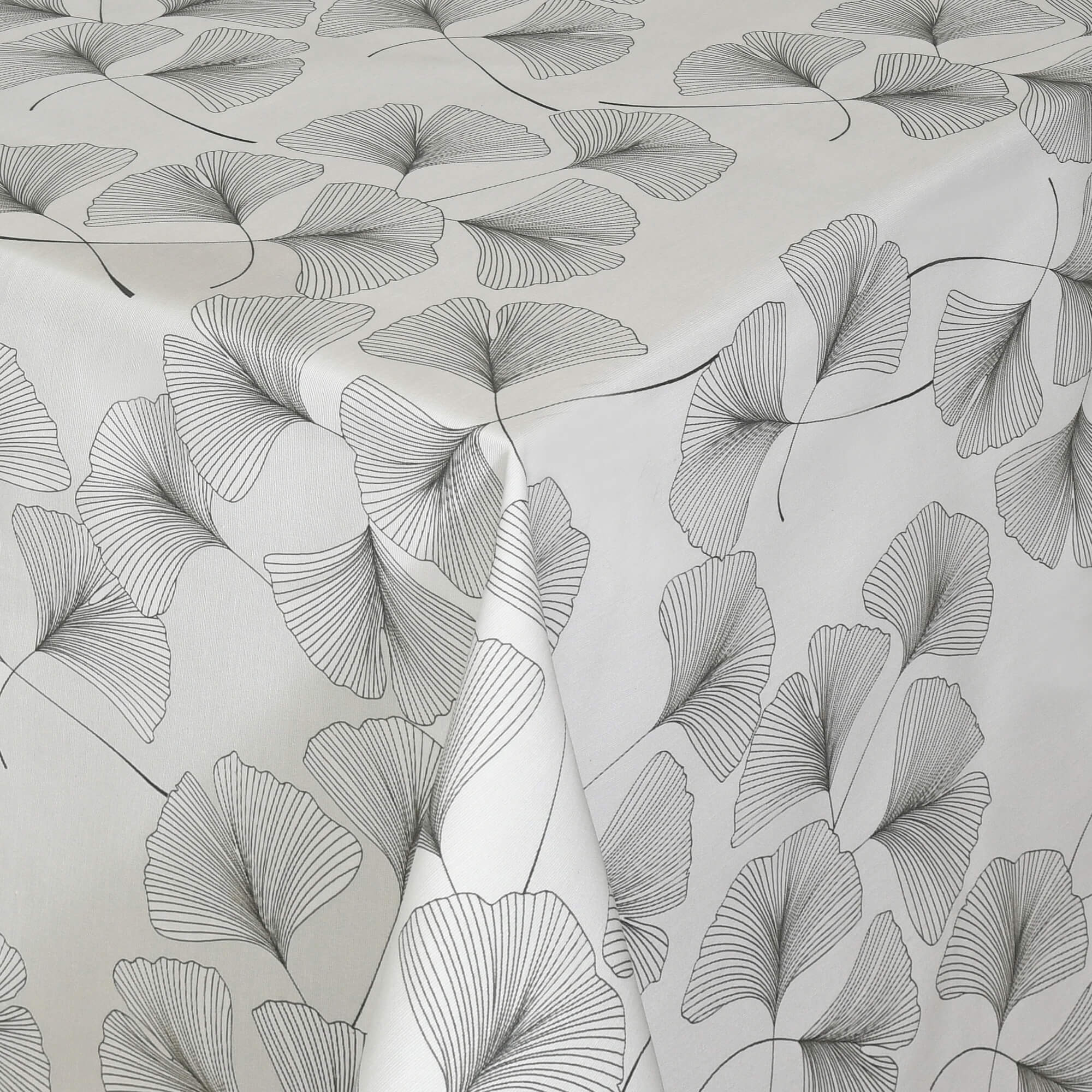 Moderno® Abwaschbare Tischdecke mit Fleckschutz - Leinenoptik, Ginkgo-Blätter in Schwarz-Weiss