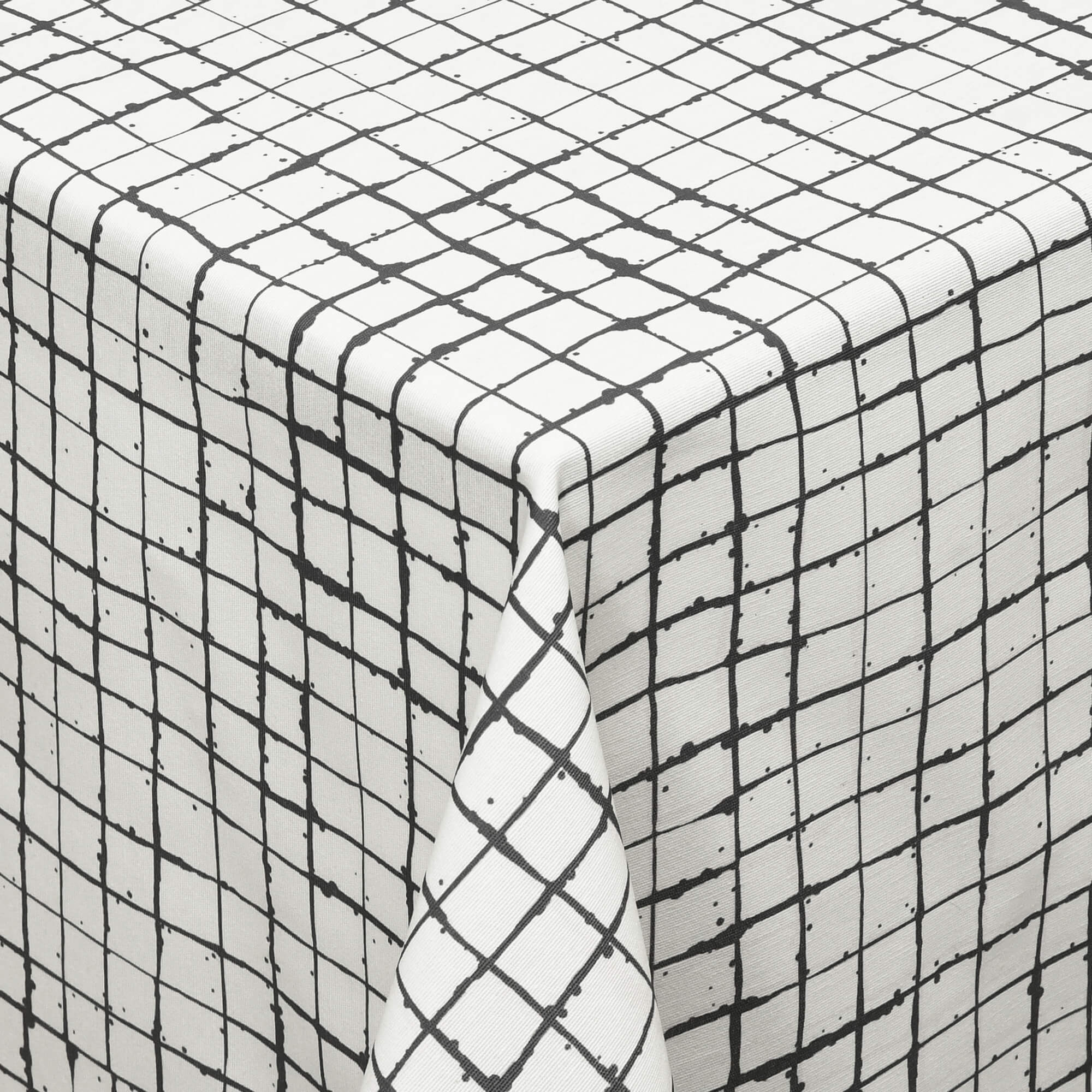 Abwaschbare Tischdecke mit Fleckschutz - Leinenoptik, Gitterstruktur in Weiss-Schwarz