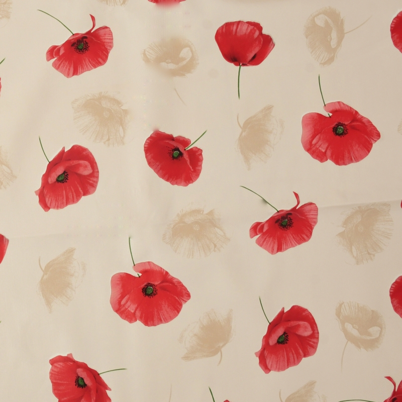 Tischdecke Abwaschbar Wachstuch Mohnblume in Beige im Wunschmaß