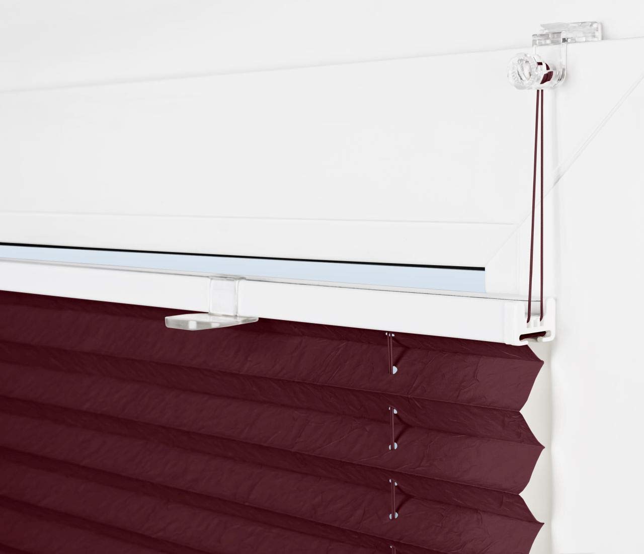 Plissee Rollo ohne Bohren Sonnenschutz Jalousie Crush-Optik in Wein-Rot Plissee Rollo ohne Bohren Sonnenschutz Jalousie Crush-Optik in Wein-Rot