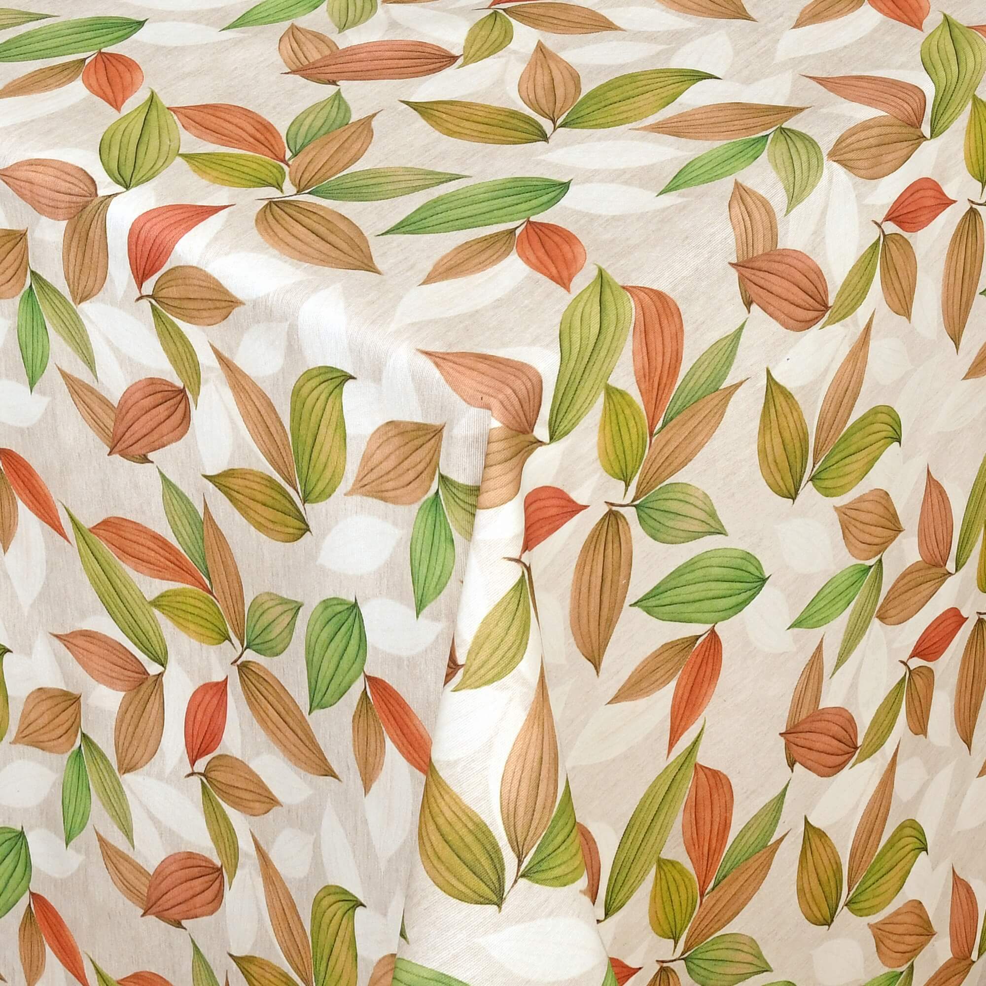 Moderno® Abwaschbare Tischdecke mit Fleckschutz – Blättermotiv in Grün, Orange & Naturtönen