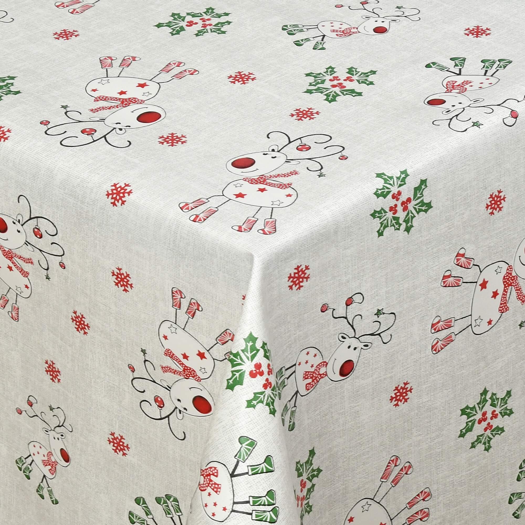 Moderno® Tischdecke Abwaschbar Wachstuch Weihnachten Advent Hell-Grau Rentiere Schneeflocken Wunschmaß