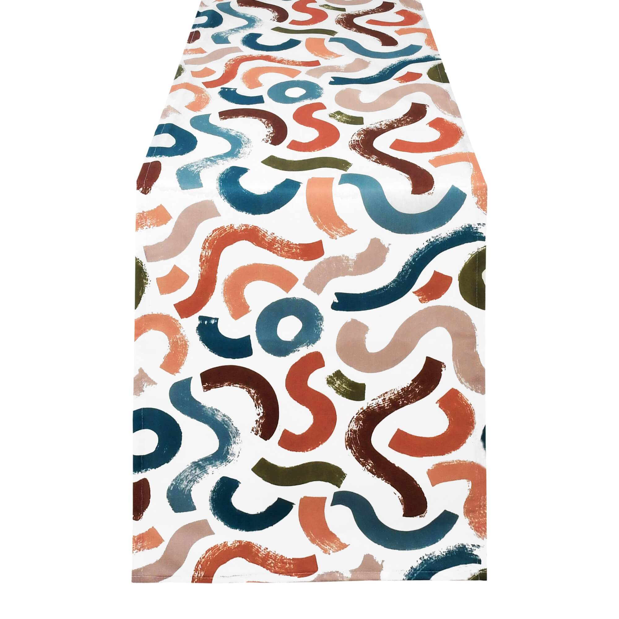 Tischläufer modern mit Fleckschutz – Leinenoptik, Kreismuster in Olive, Ocker-Blau Tischläufer modern mit Fleckschutz – Leinenoptik, Kreismuster in Olive, Ocker-Blau