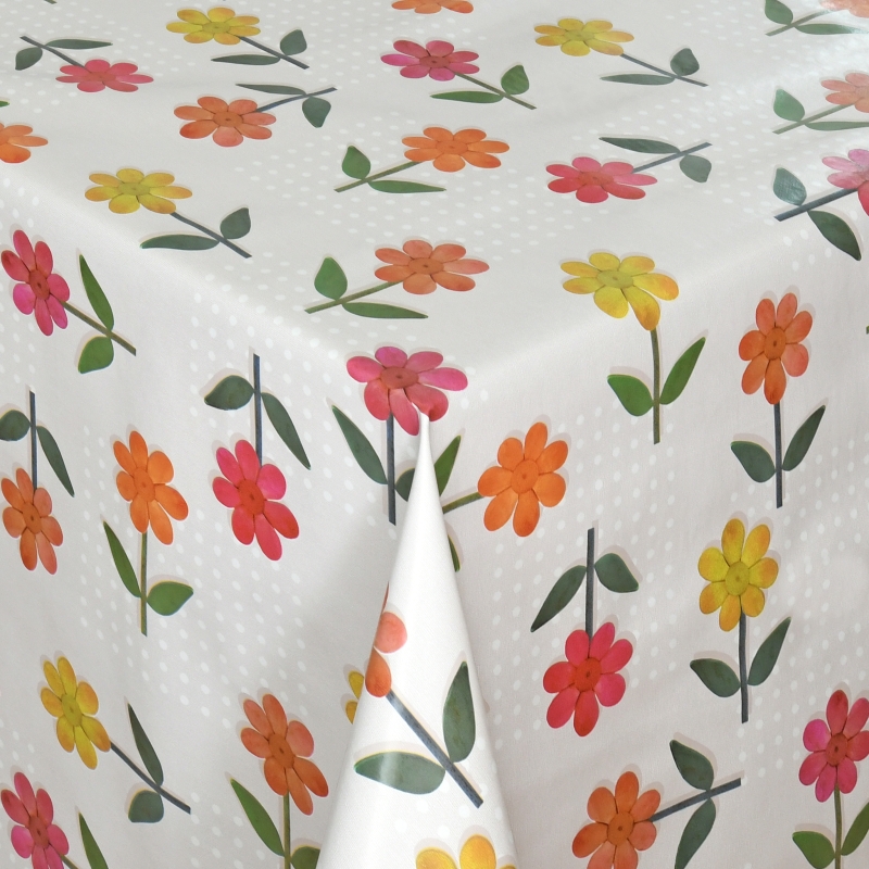 Tischdecke Abwaschbar Wachstuch Blumen in Rot-Orange-Gelb mit Punkten Wunschmaß Tischdecke Abwaschbar Wachstuch Blumen in Rot-Orange-Gelb mit Punkten Wunschmaß