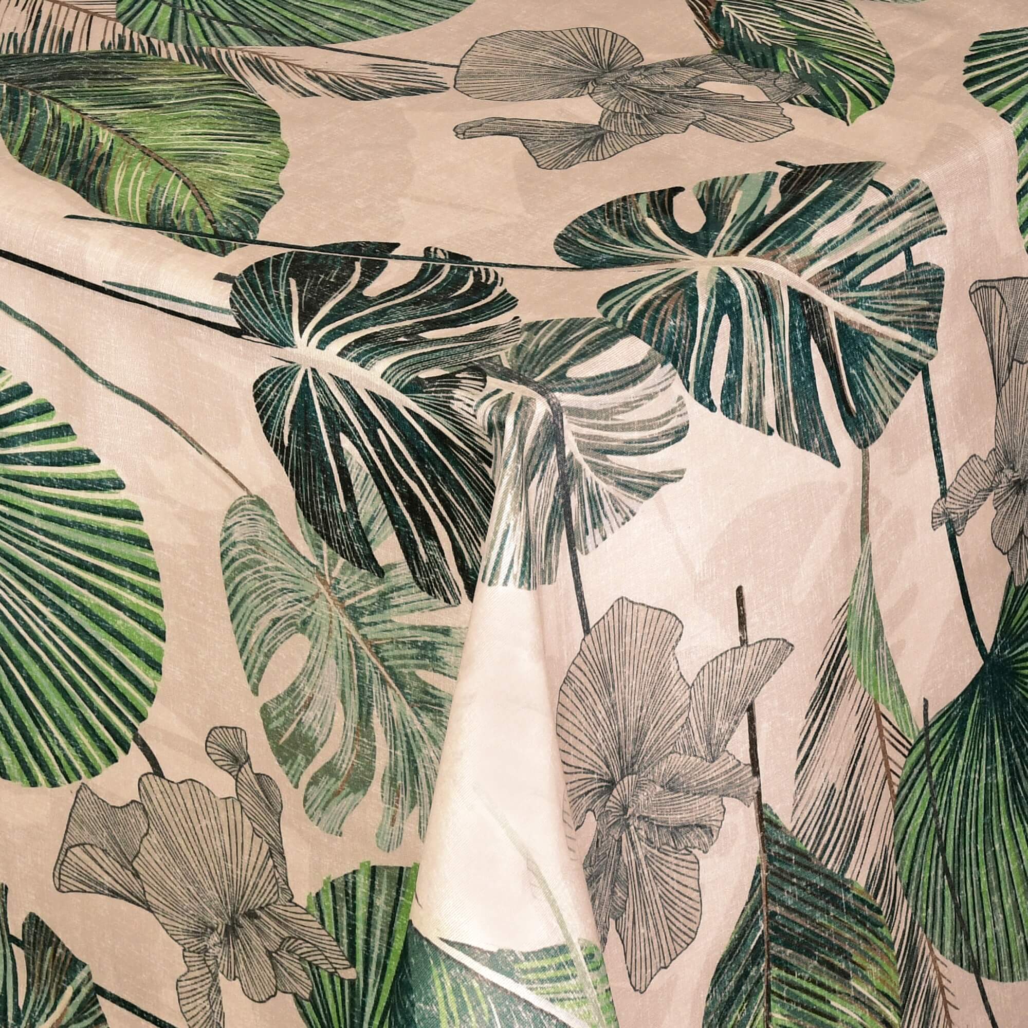 Moderno® Abwaschbare Tischdecke mit Fleckschutz - Leinenoptik, Tropische Blätter in Grün & Beige Moderno® Abwaschbare Tischdecke mit Fleckschutz - Leinenoptik, Tropische Blätter in Grün & Beige