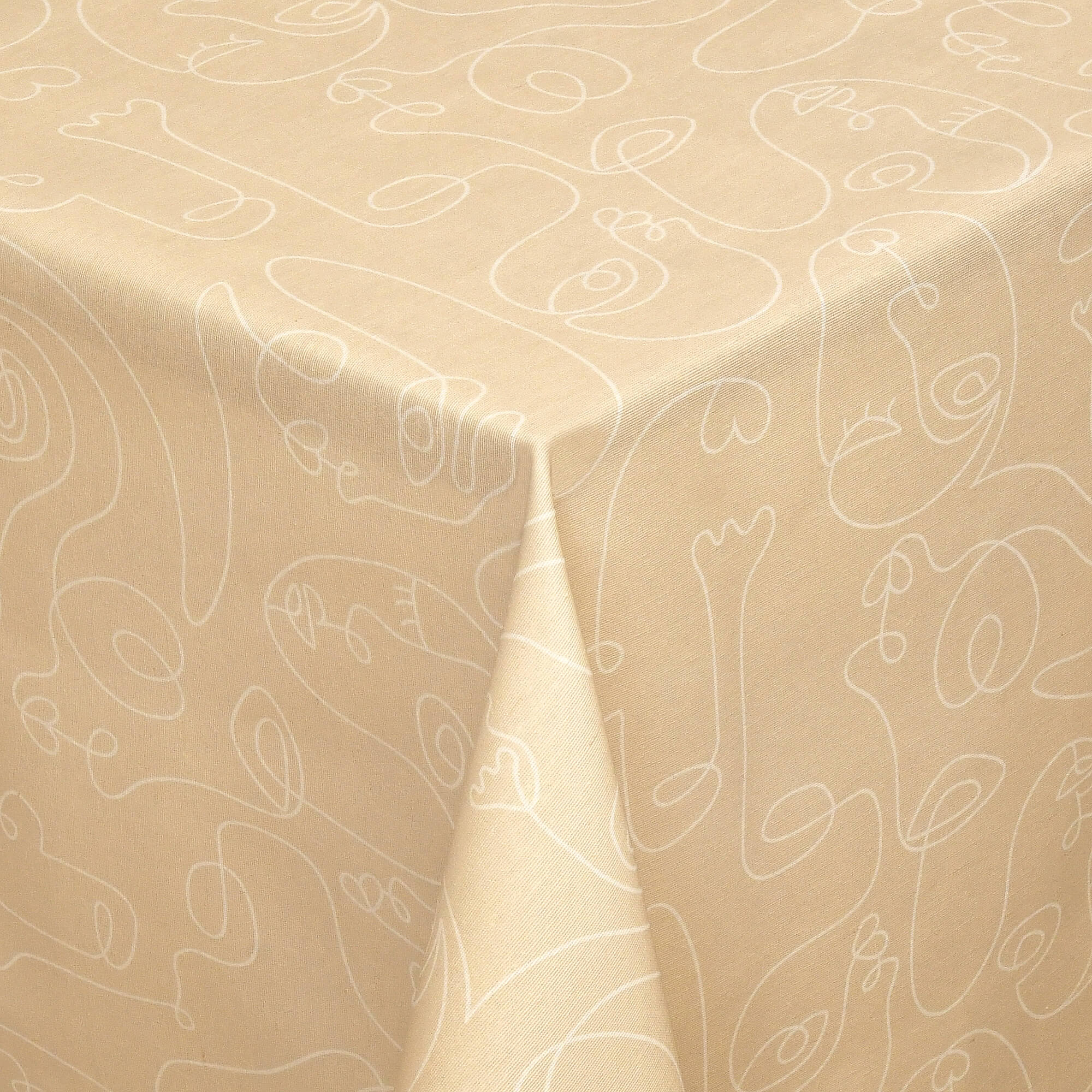 Moderno® Abwaschbare Tischdecke mit Fleckschutz - Leinenoptik, Abstrakte Gesichter in Beige-Weiss Moderno® Abwaschbare Tischdecke mit Fleckschutz - Leinenoptik, Abstrakte Gesichter in Beige-Weiss