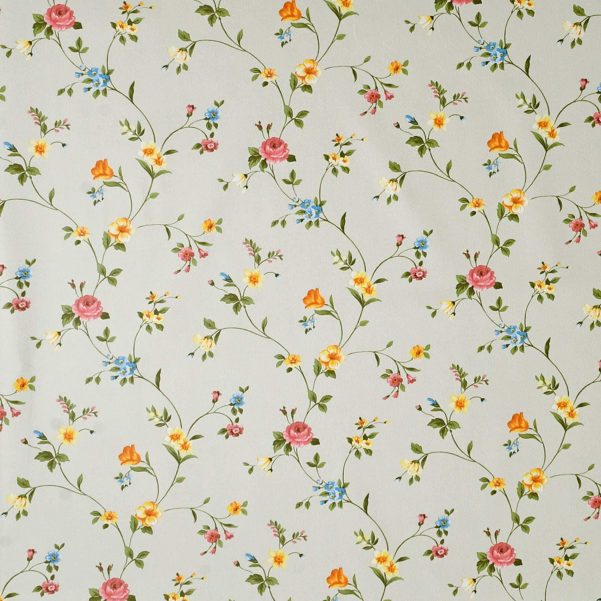 Tischdecke Abwaschbar Wachstuch Blumenranken-Motiv Bunt auf Creme im Wunschmaß