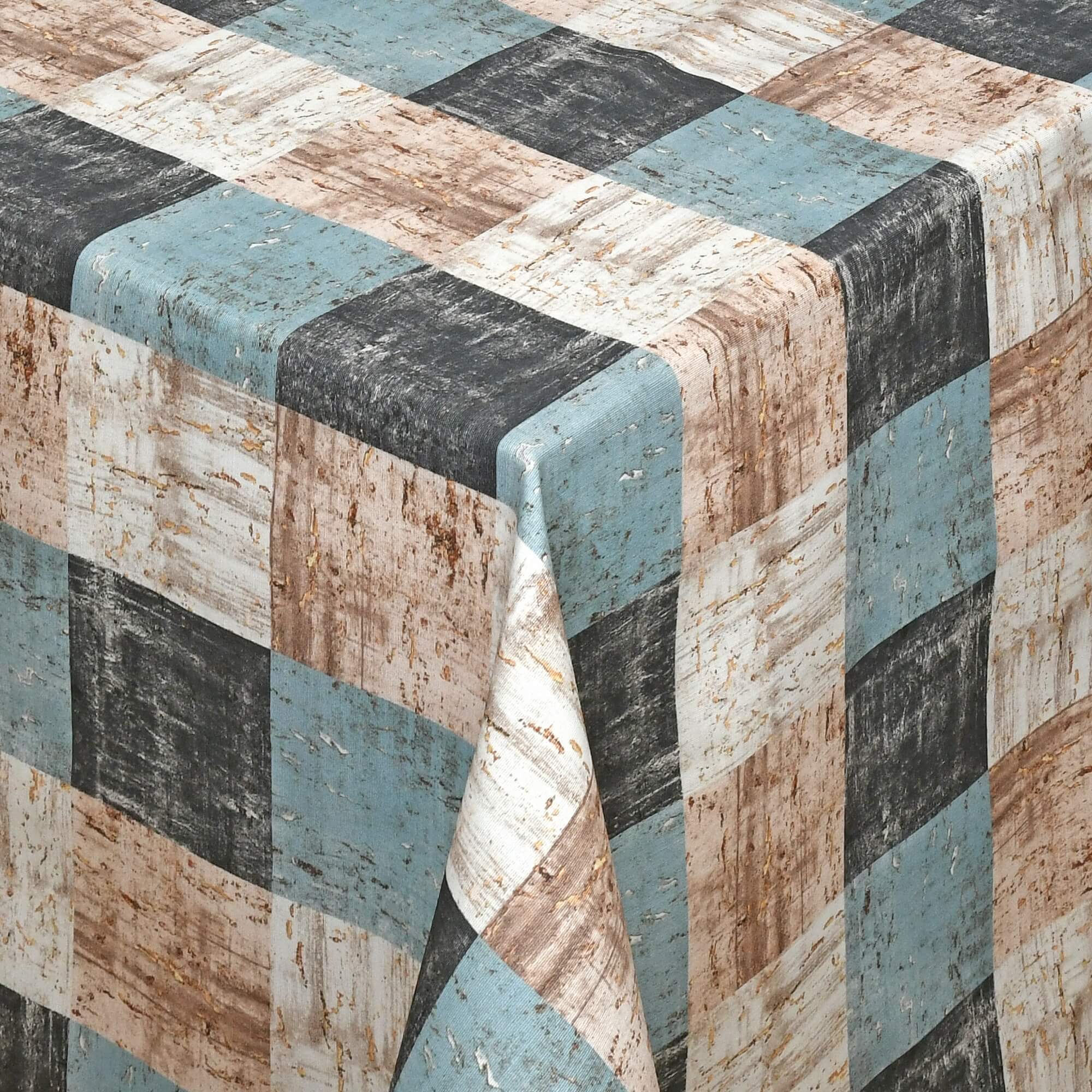 Moderno® Abwaschbare Tischdecke mit Fleckschutz - Leinenoptik, Quadratmuster in Türkis-Beige