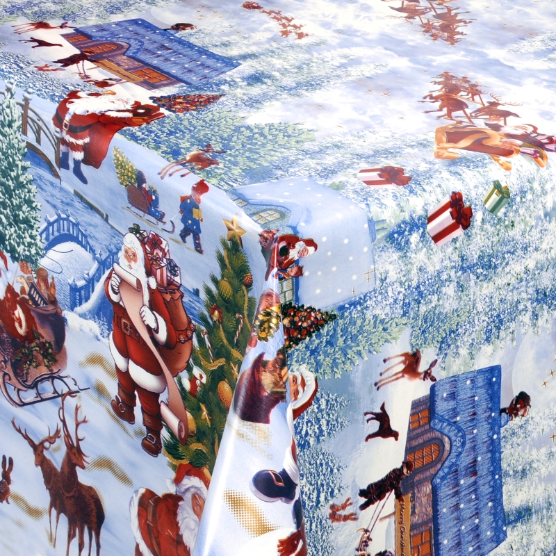 Moderno® Tischdecke Abwaschbar Wachstuch Weihnachtsdorf in Blau Wunschmaß