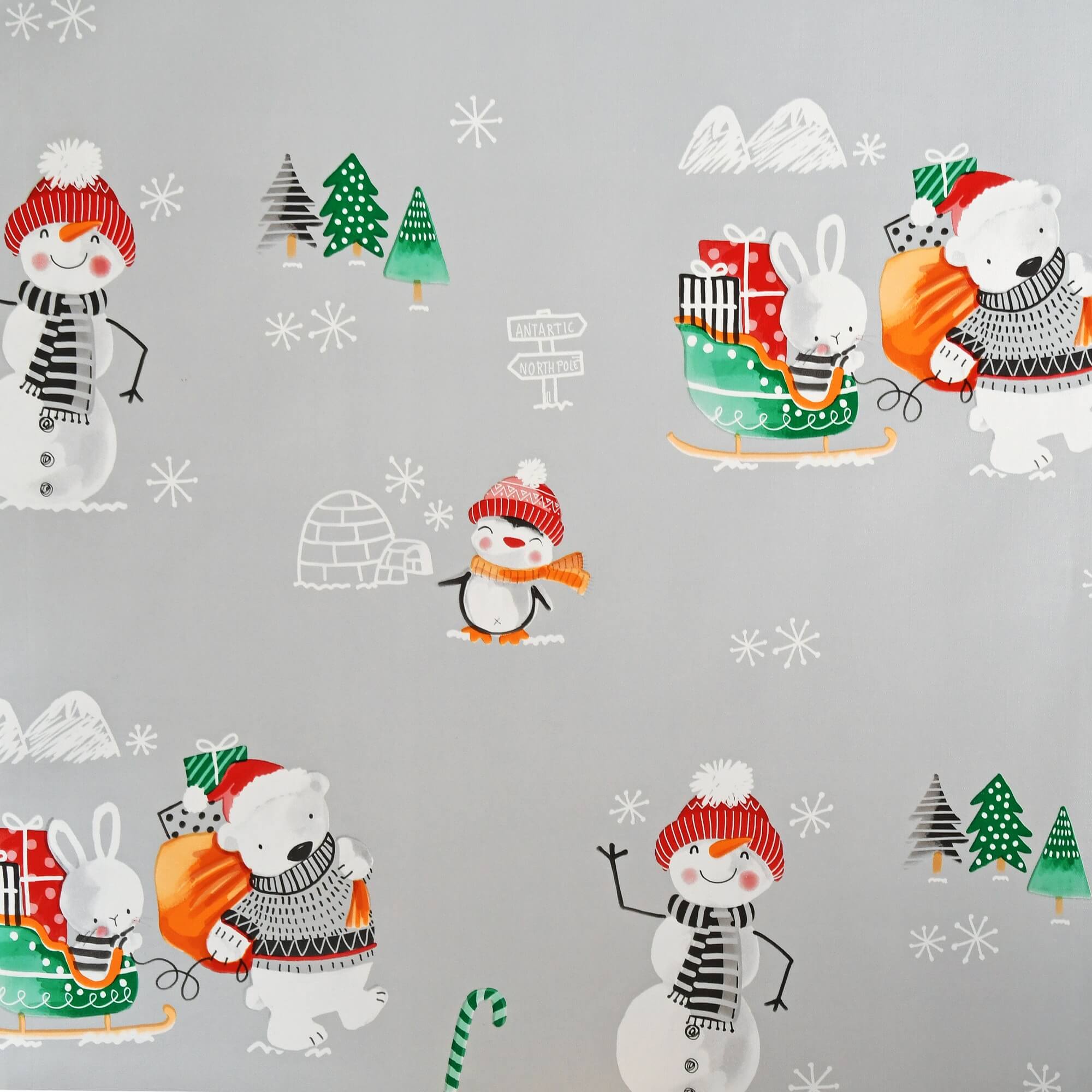 Moderno® Tischdecke Abwaschbar Wachstuch Winter Weihnachten Pinguin Eisbär Wunschmaß