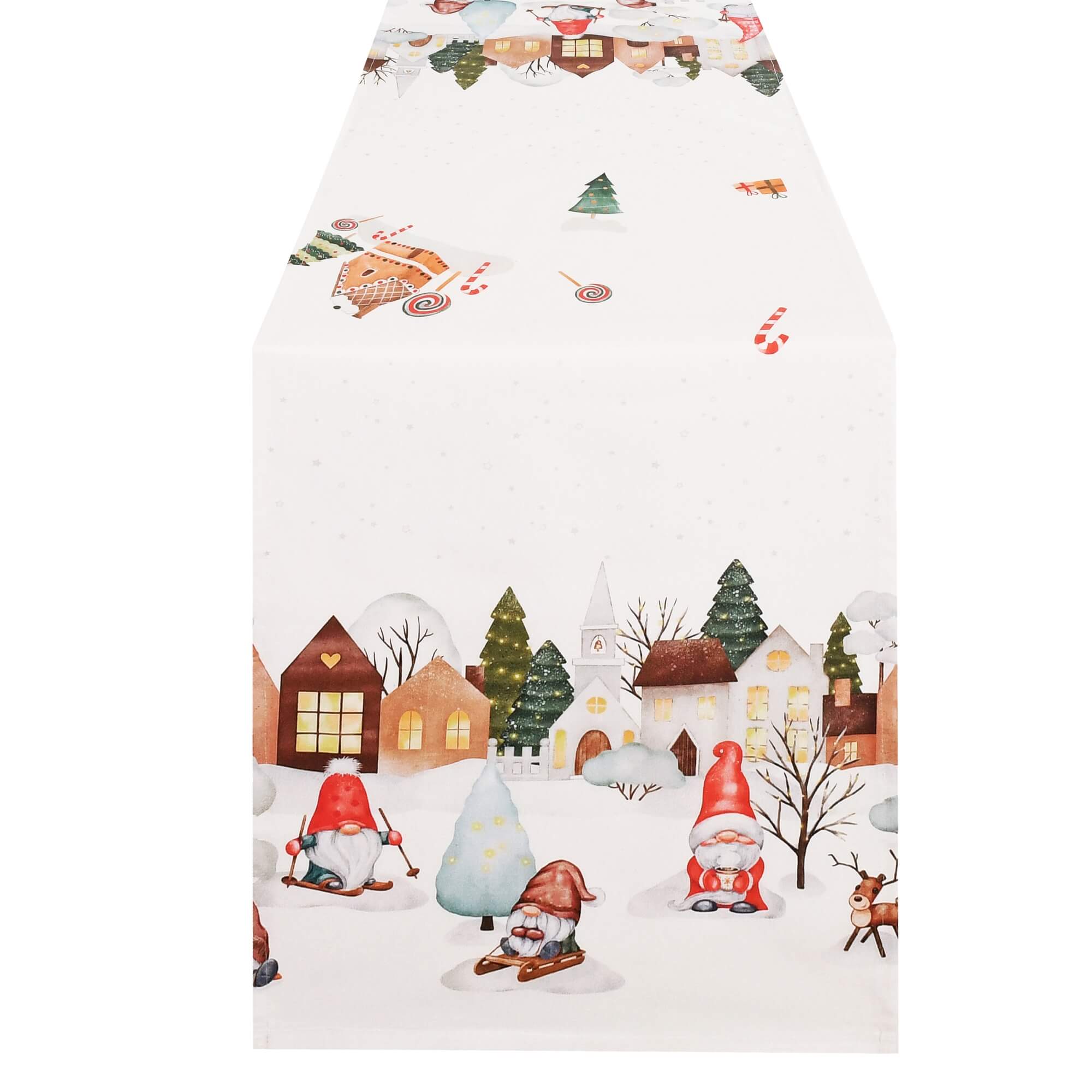 Moderno® Tischläufer Weihnachten mit Fleckschutz – Wichtel & Winterdorf in Weiß, festlich & abwaschbar Moderno® Tischläufer Weihnachten mit Fleckschutz – Wichtel & Winterdorf in Weiß, festlich & abwaschbar