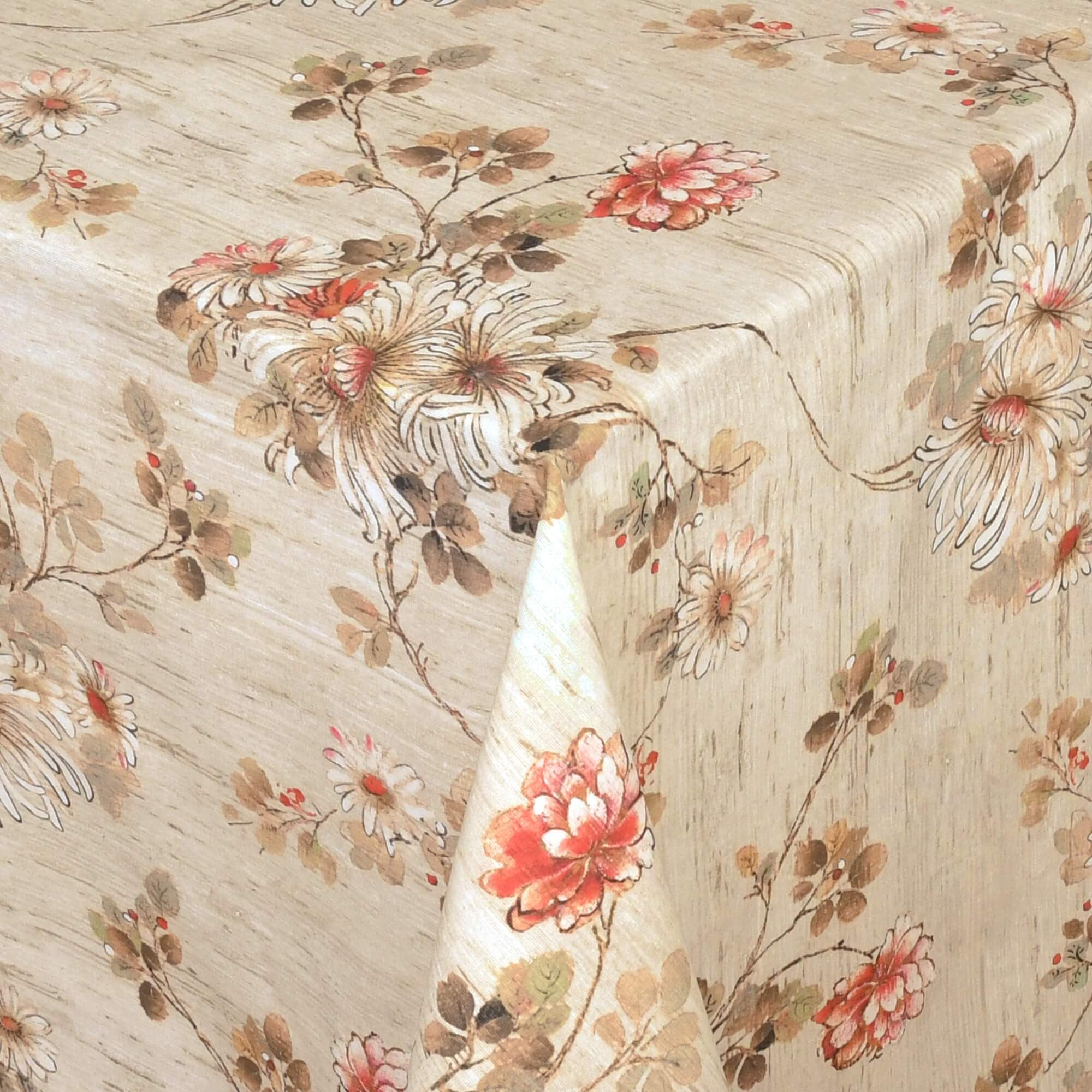 Moderno® Abwaschbare Tischdecke mit Fleckschutz – Blumenmotiv in Beige, Braun & Terracotta