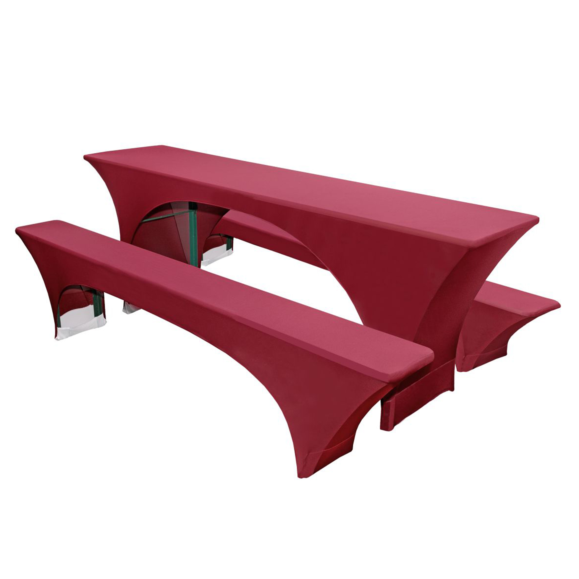 Stretch Hussen 3 teiliges Set in Rot für 70er Festzeltgarnitur mit Bierbankhussen und Biertischhusse Stretch Hussen 3 teiliges Set in Rot für 70er Festzeltgarnitur mit Bierbankhussen und Biertischhusse