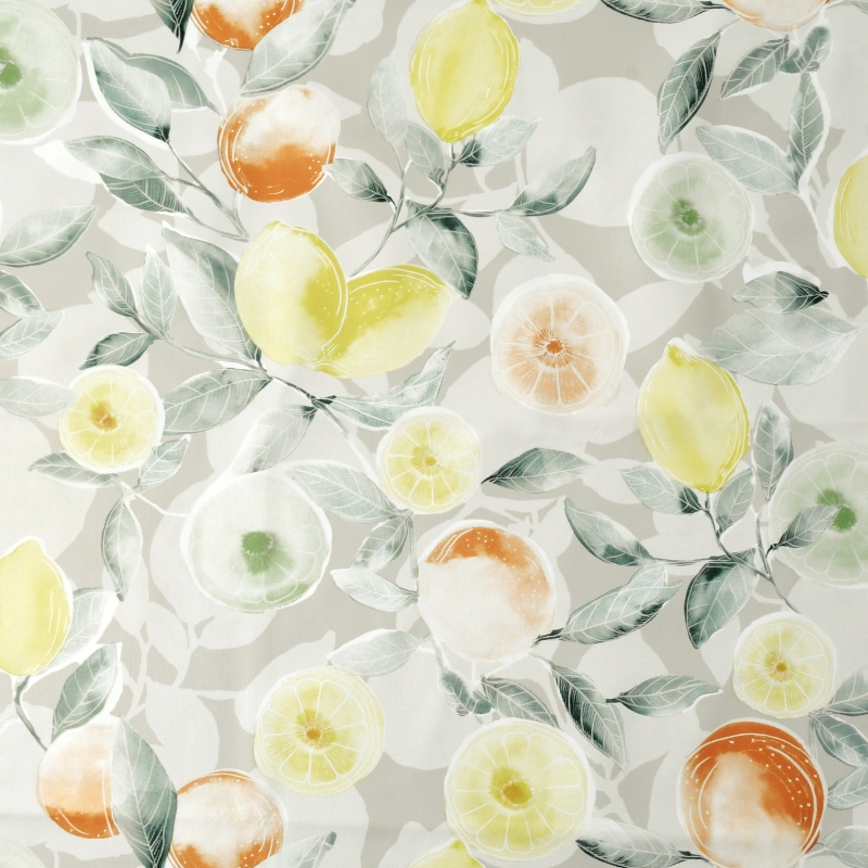 Tischdecke Abwaschbar Wachstuch Südfrüchte in Gelb-Grau im Wunschmaß