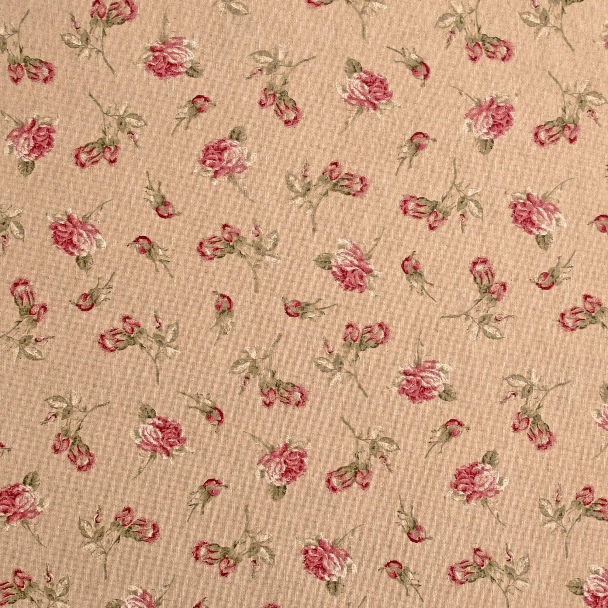 Moderno® Abwaschbare Tischdecke mit Fleckschutz - Leinenoptik, Rote Buschröschen auf Beige