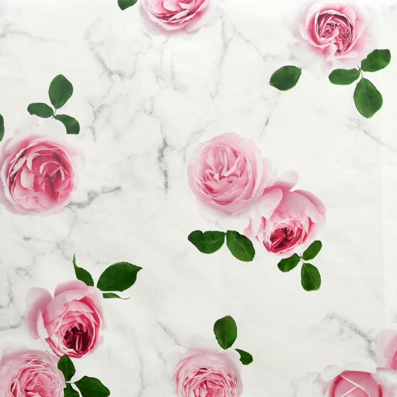 Tischdecke Abwaschbar Wachstuch Beetrosen in Rosa-Weiss im Wunschmaß